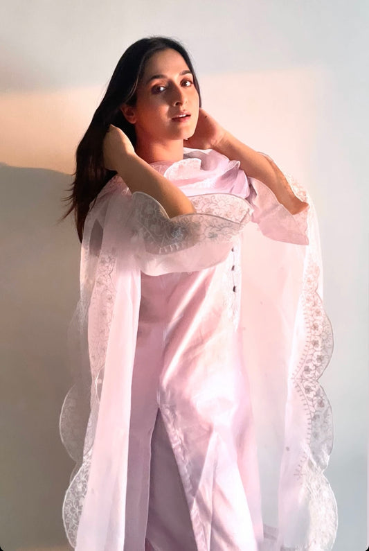 Arushi Sharma in Kesar - Lavender Embroidered Suit Set.