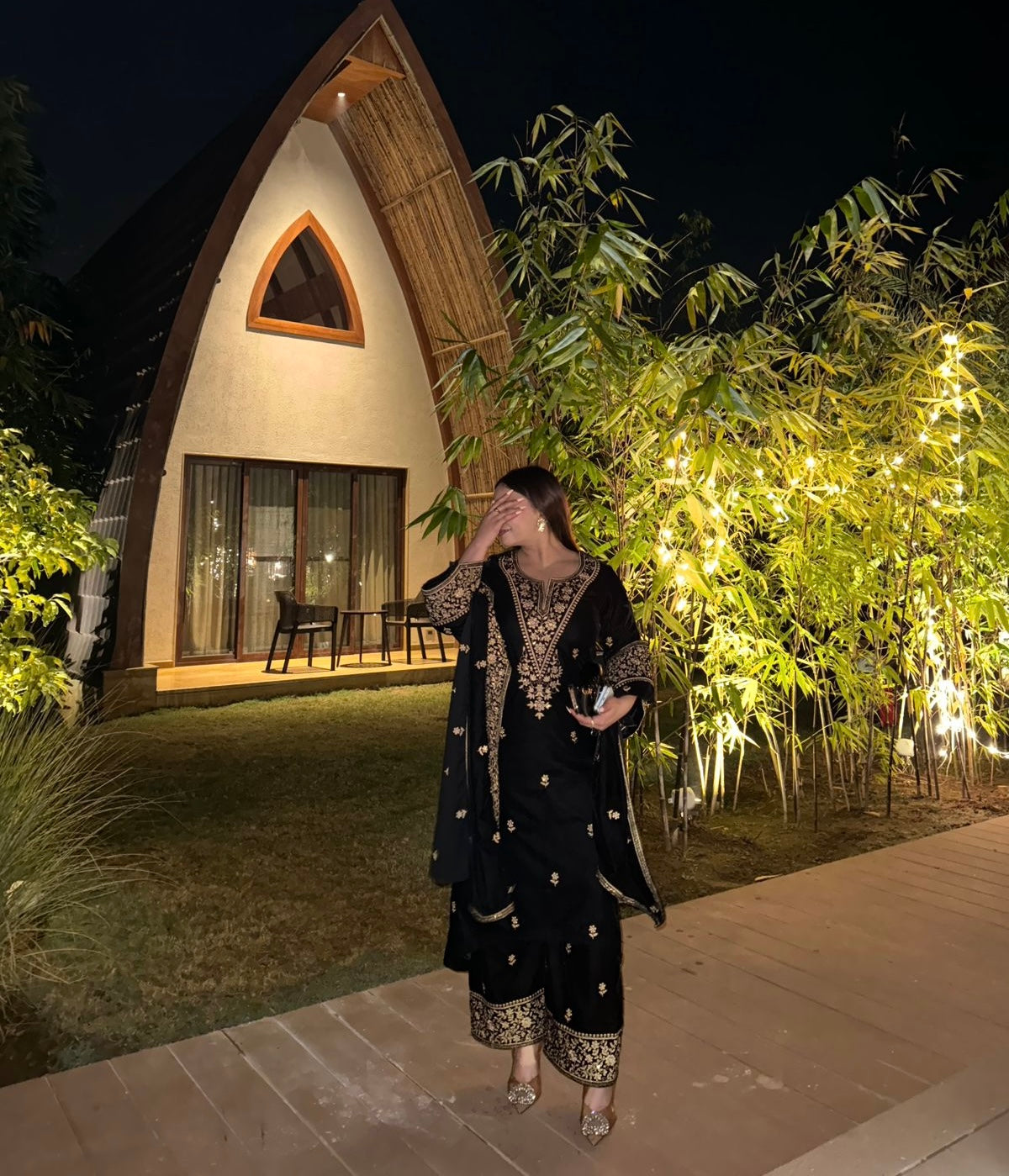 Mridul Tripathi in RAAG - Velvet Black Straight Suit Set