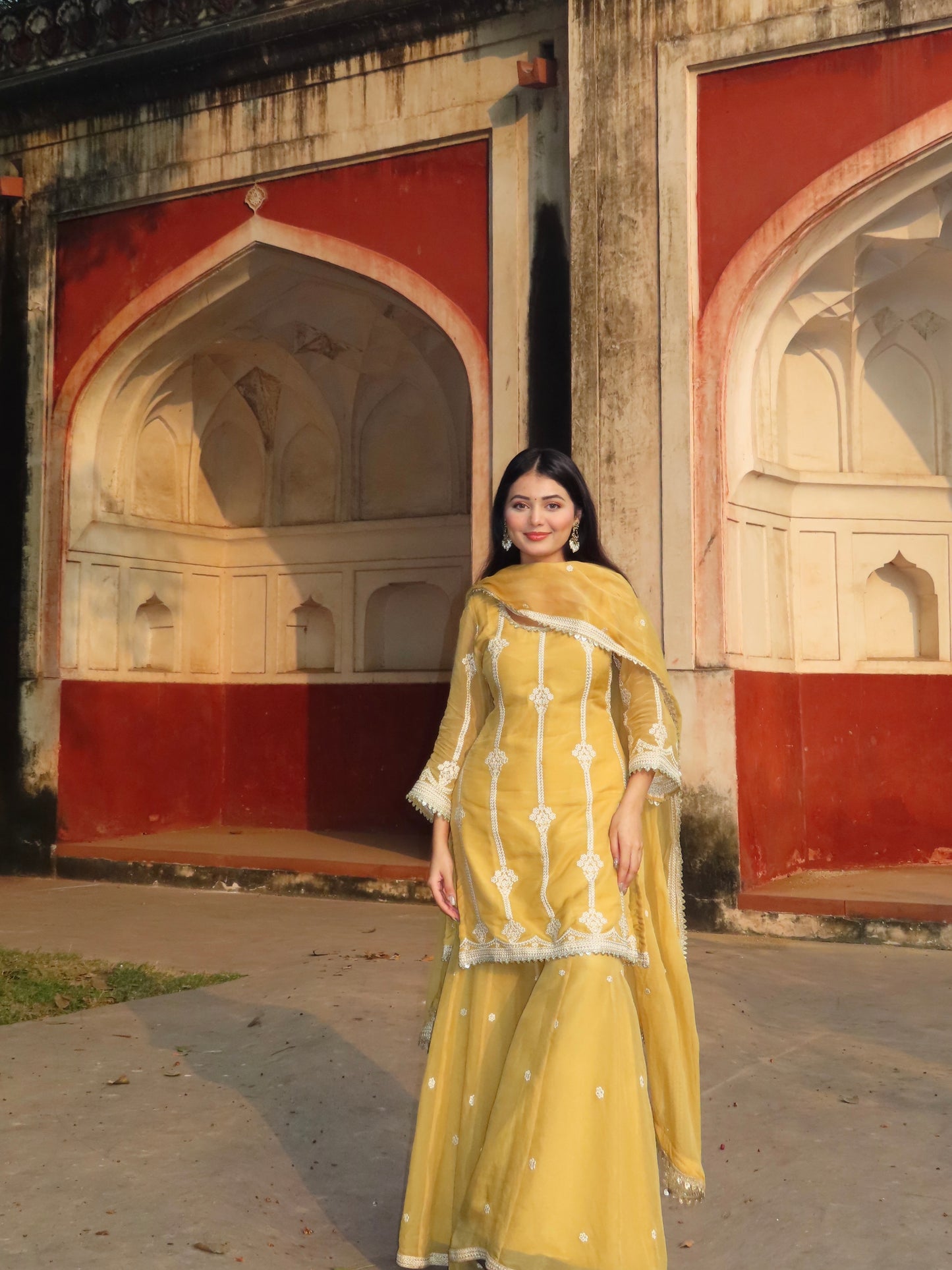 Nikita Bagri in Nazneen - Yellow Organza Sharara Set.
