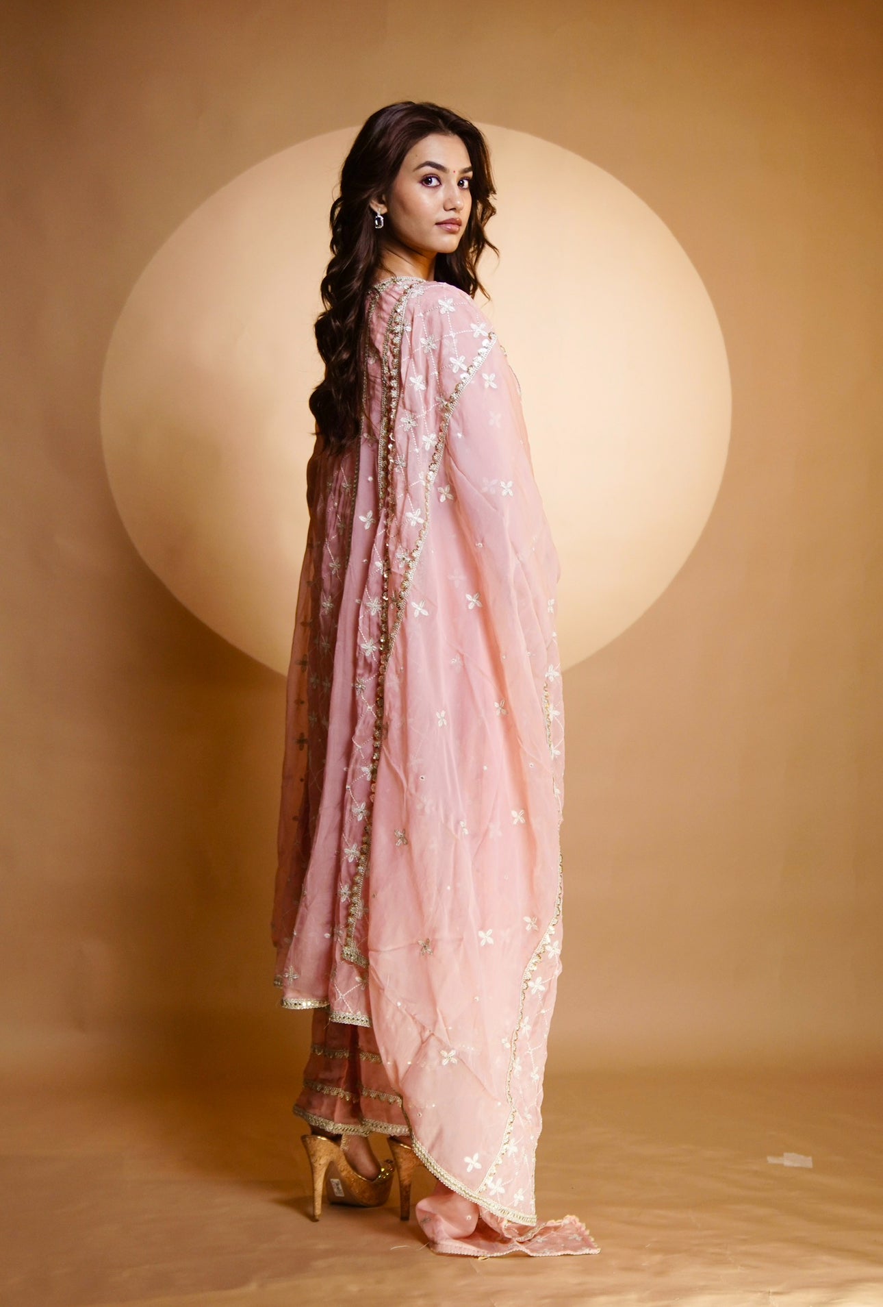 Vidhi Yadav in Sitara - Pink Organza Anarkali Set.