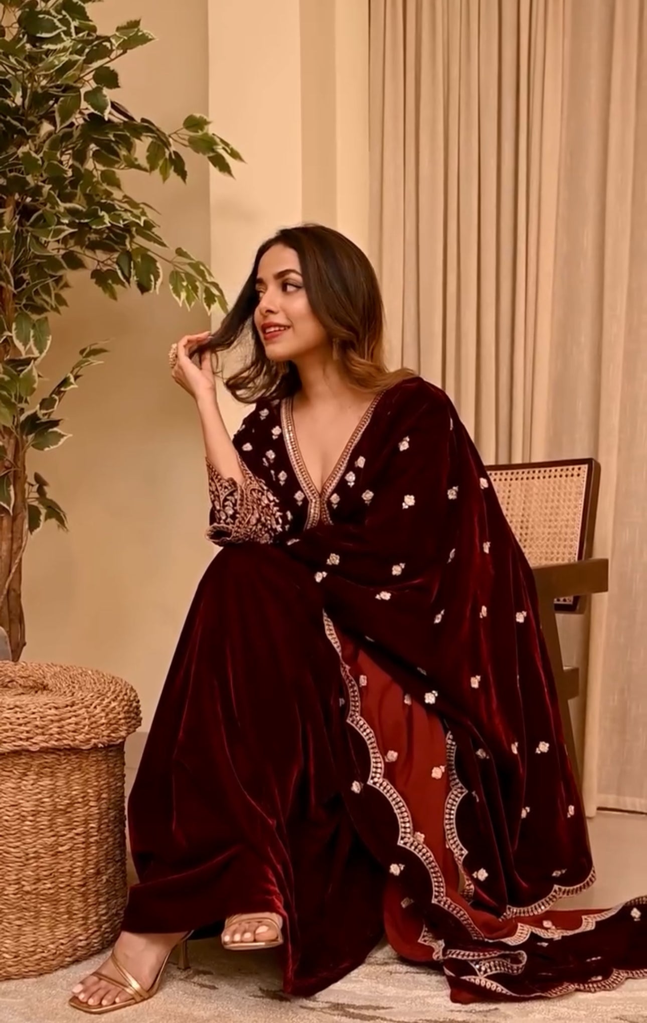 Aswathi Balakrishnan in ANTARA - Velvet Maroon Anarkali Set