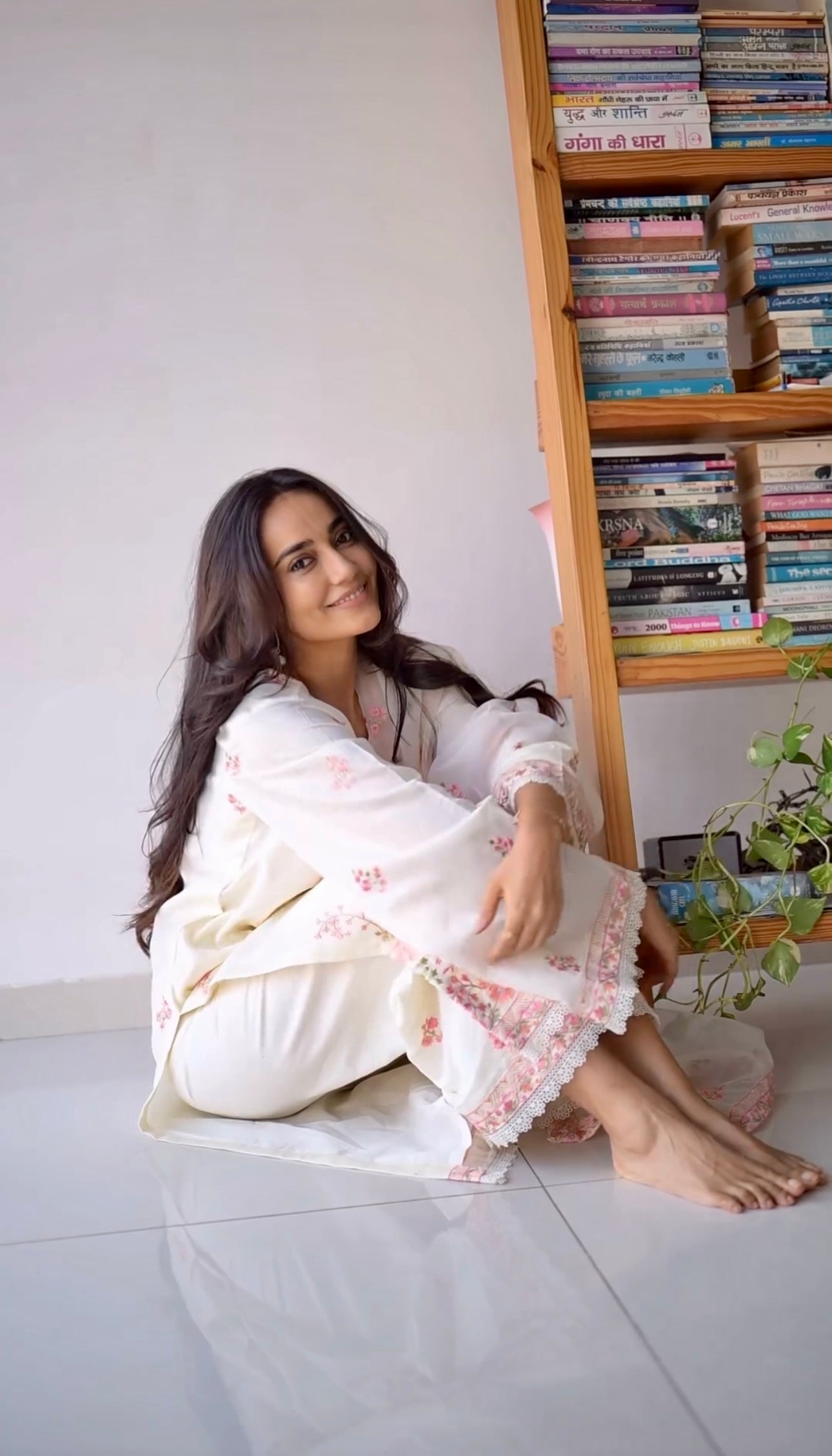 Surbhi Jyoti in Gul-Khera - Ivory White Chanderi Embroidered Suit Set.