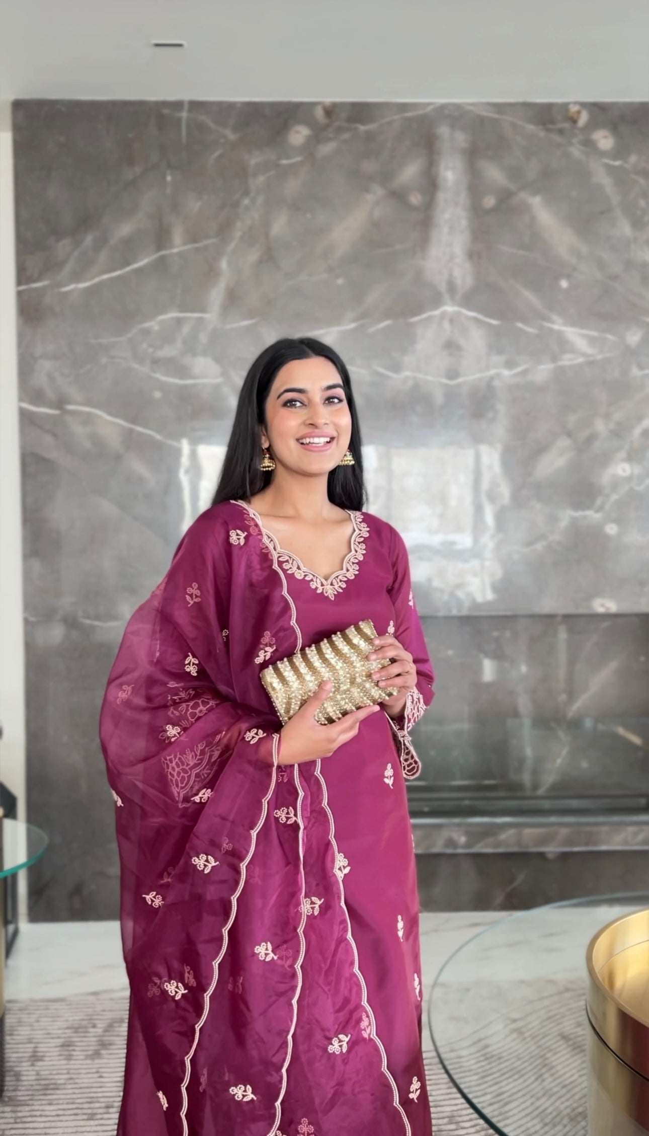 Bhavdeep Kaur in Khila - Wine Chanderi Embroidered Suit Set