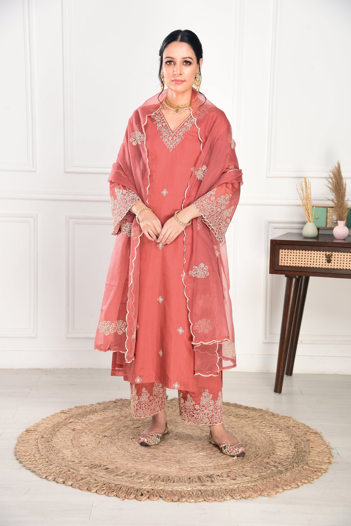 Mehak Jain in Rust Chanderi Silk Suit Set