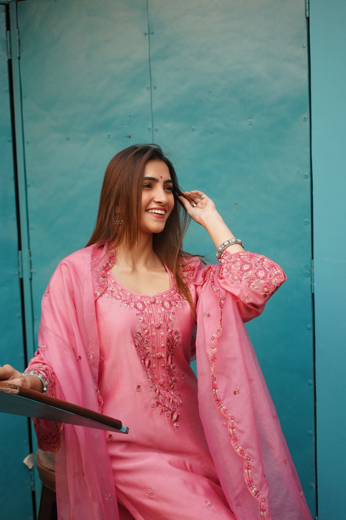 Shreya Lakhani in AFSANA - Pink Chanderi Suit Set