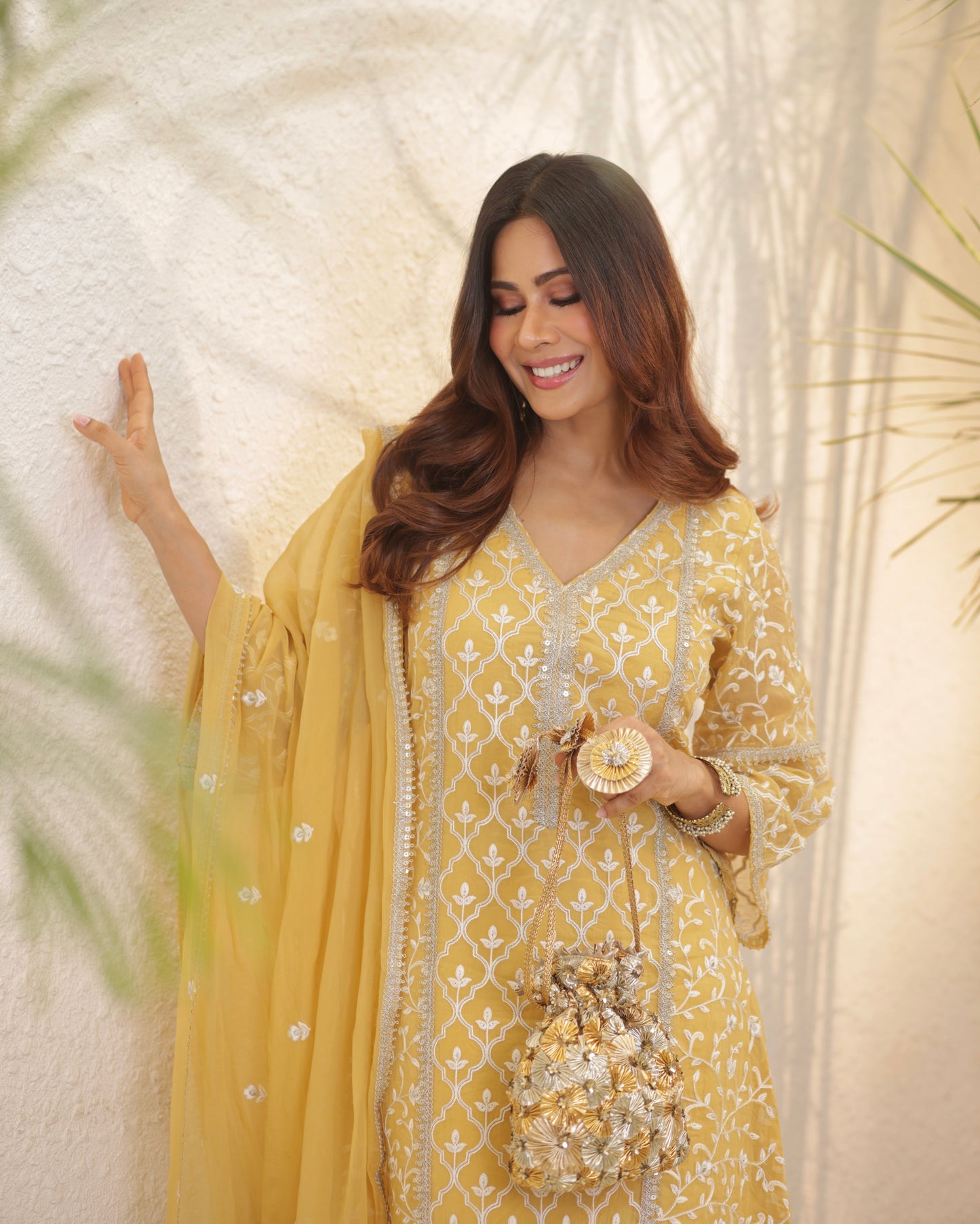 Swati Vatssa in Sajni - Yellow A-line Straight Suit Set.