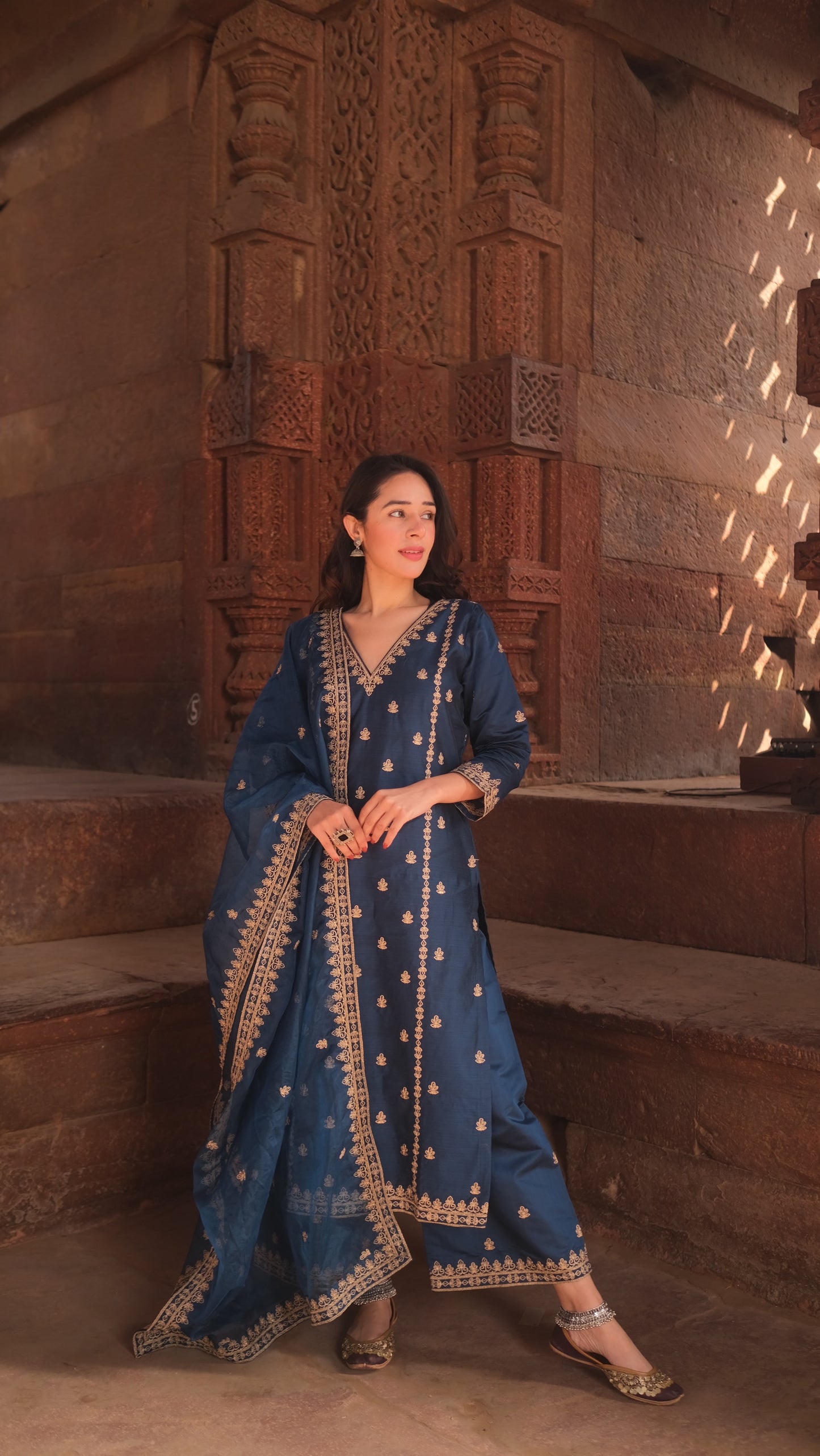 Shivani Pancholi in Gulzaar - Blue Chanderi Embroidered Suit Set