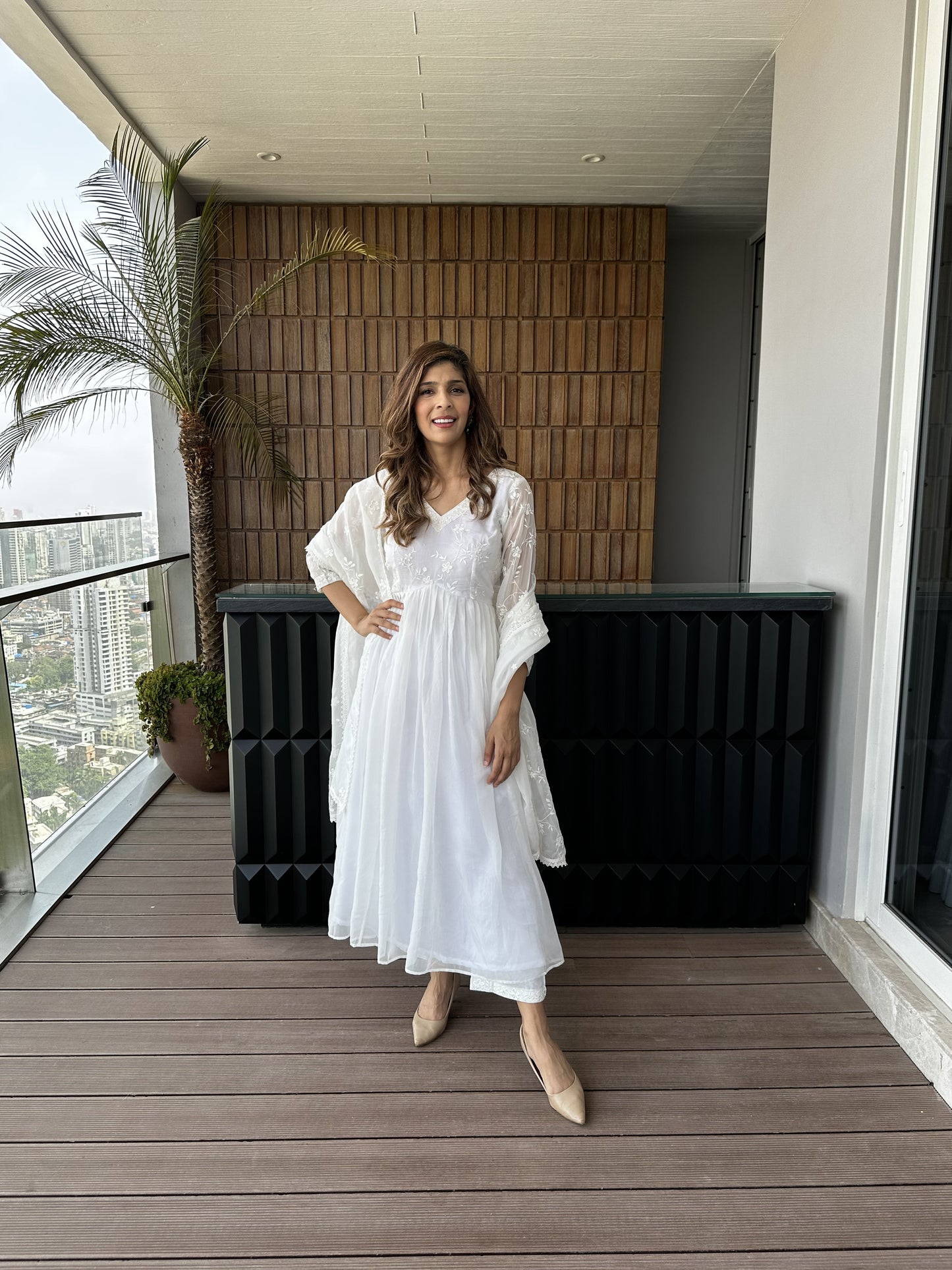 Mallika Singhania in Aseem Ivory White Embroidered Anarkali Gown Set