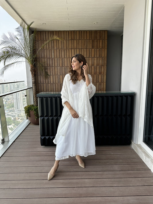 Mallika Singhania in Aseem Ivory White Embroidered Anarkali Gown Set