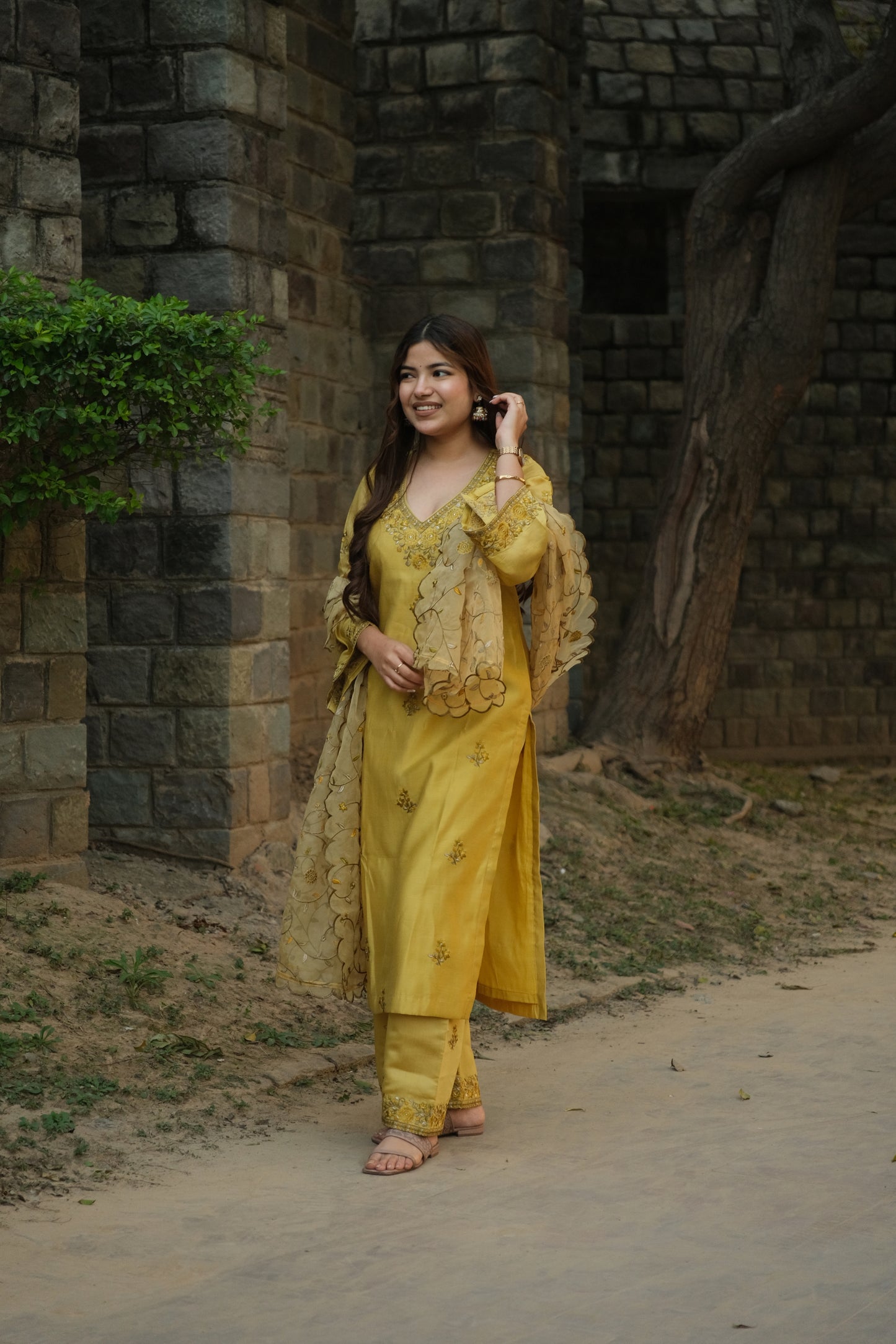 Antra Agarwal in MEERA - Yellow Chanderi Suit Set