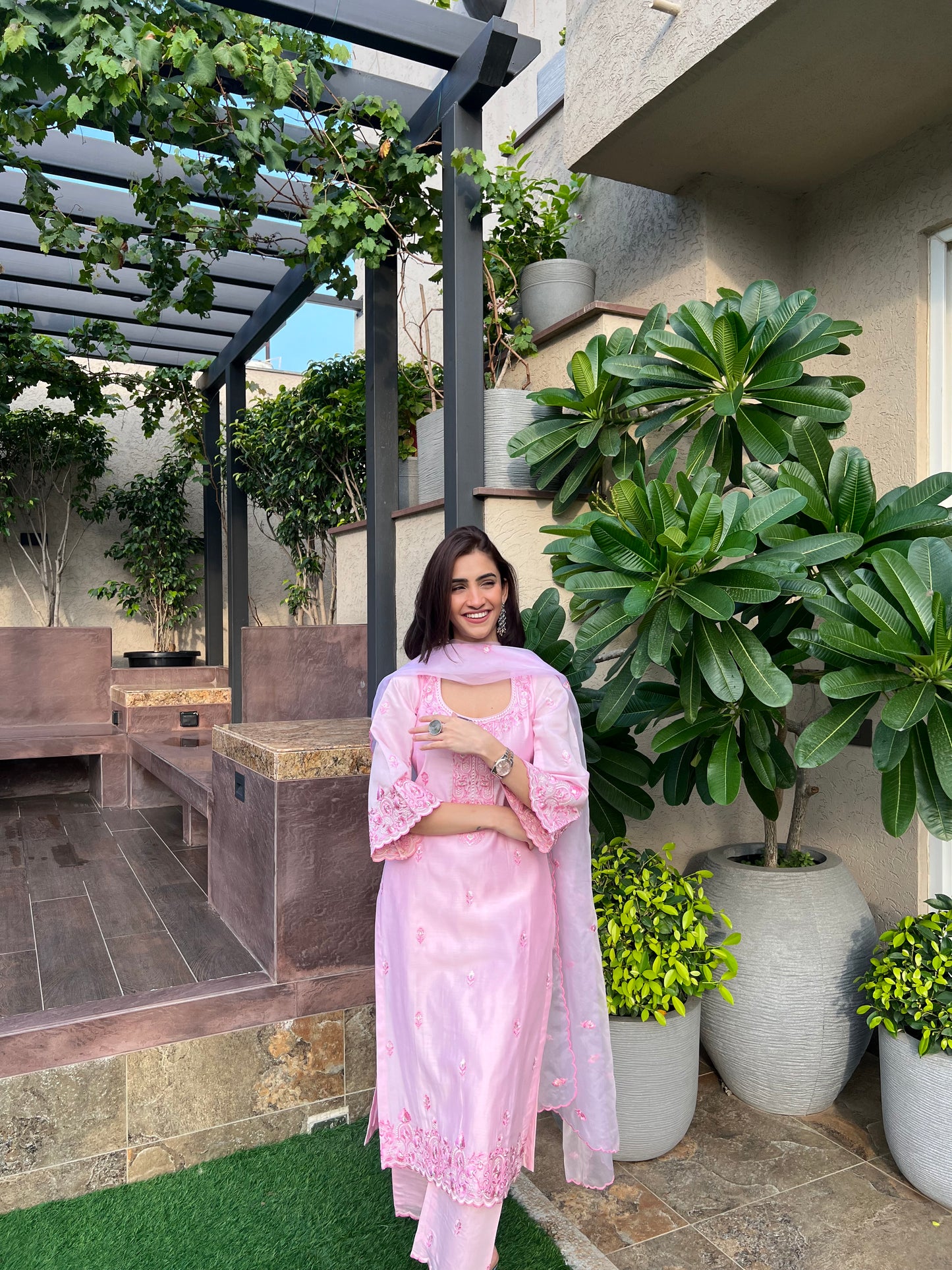 Shreya Lakahni in SAANVI - Pink Chanderi Suit Set