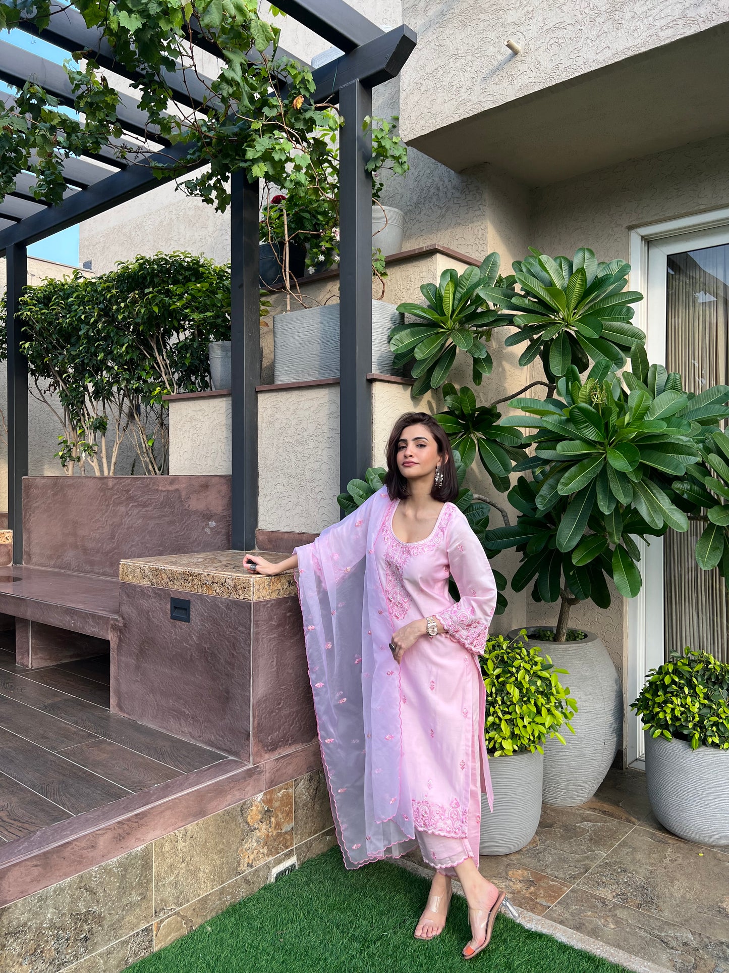Shreya Lakahni in SAANVI - Pink Chanderi Suit Set