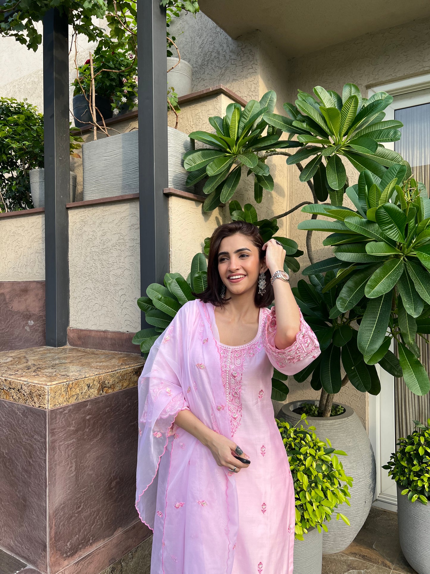 Shreya Lakahni in SAANVI - Pink Chanderi Suit Set