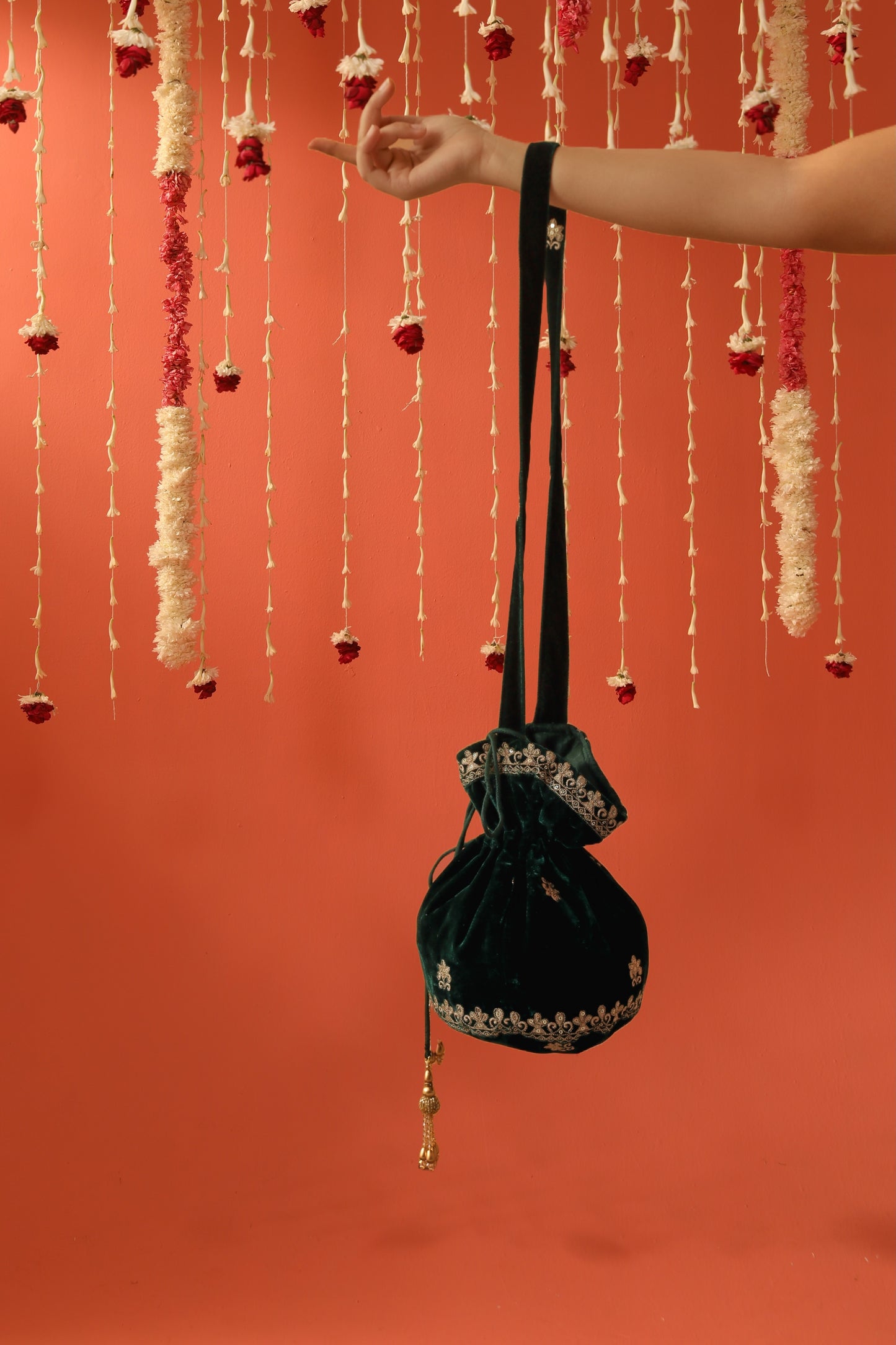 TARANA - Velvet Green Potli Bag