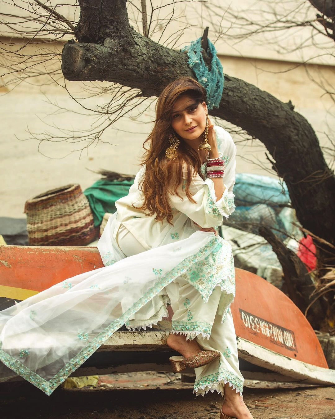 Arti Singh in Asoniya - Ivory White Chanderi Embroidered Suit Set.