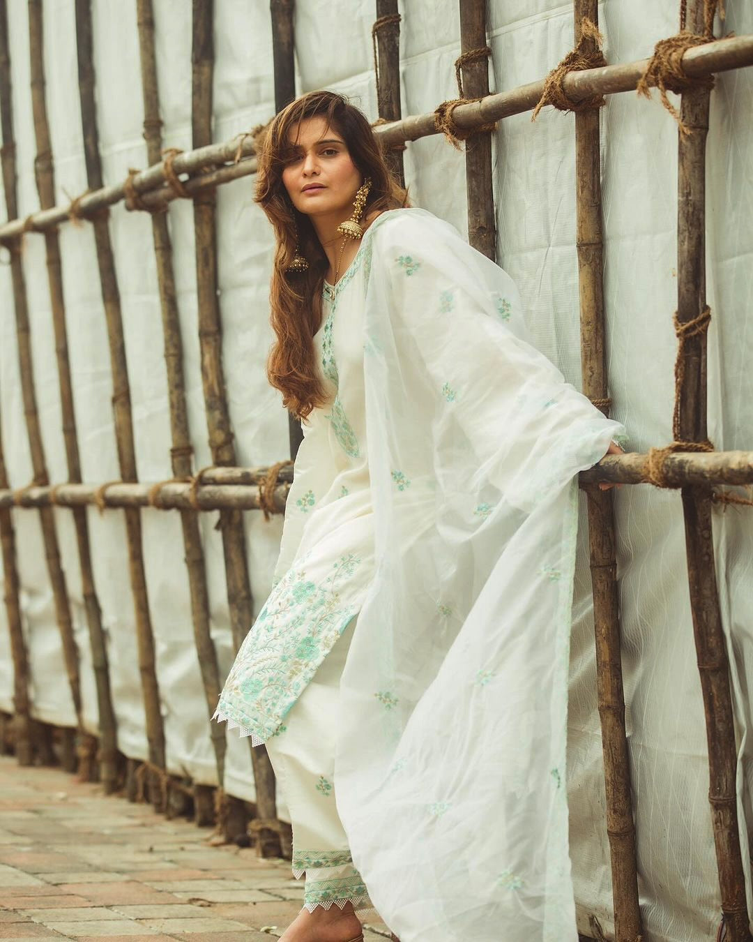 Arti Singh in Asoniya - Ivory White Chanderi Embroidered Suit Set.