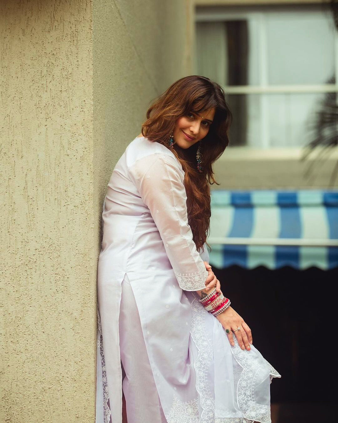 Arti Singh in Kesar - Lavender Embroidered Suit Set.