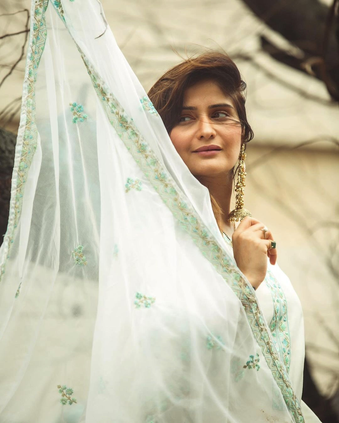 Arti Singh in Asoniya - Ivory White Chanderi Embroidered Suit Set.