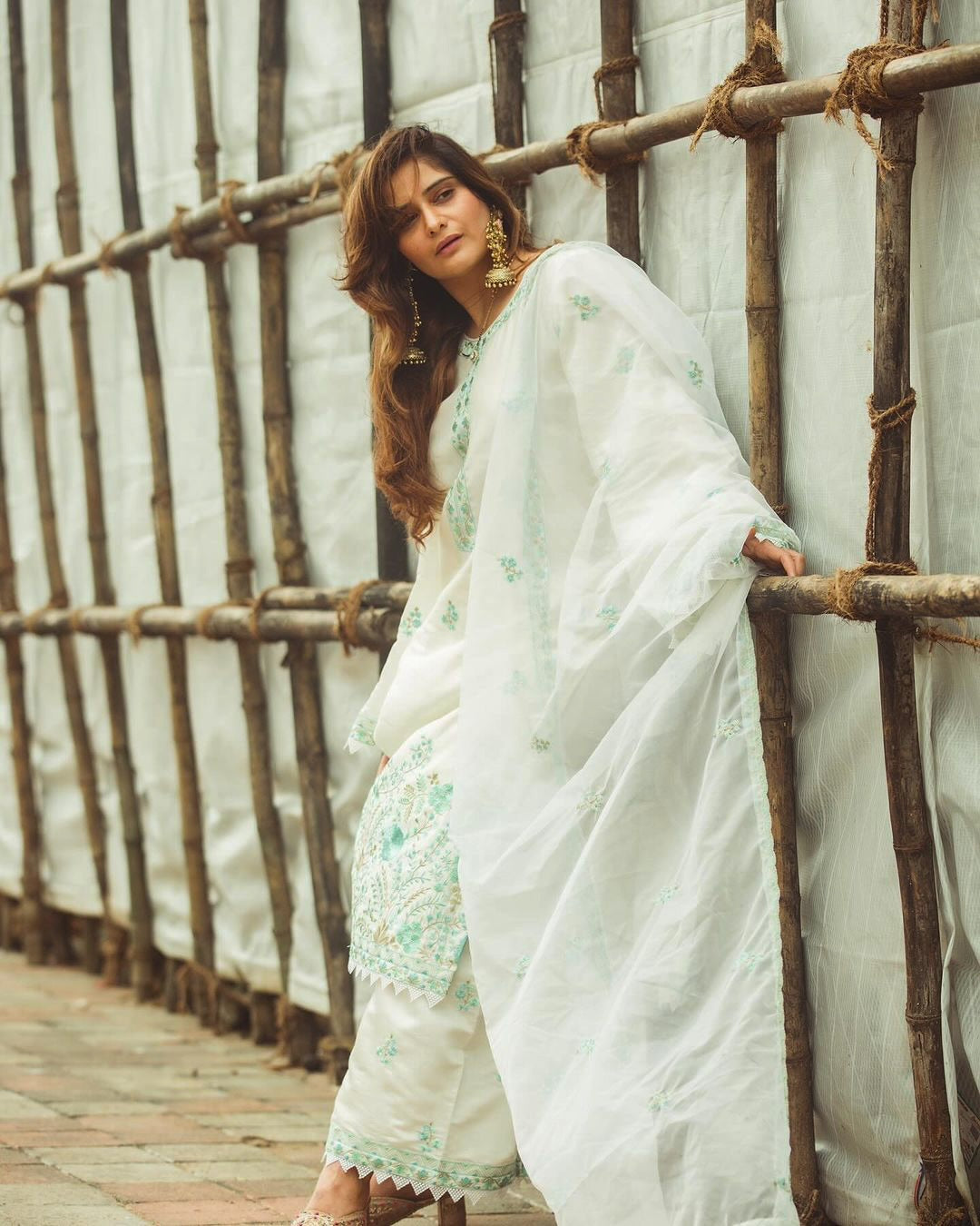 Arti Singh in Asoniya - Ivory White Chanderi Embroidered Suit Set.
