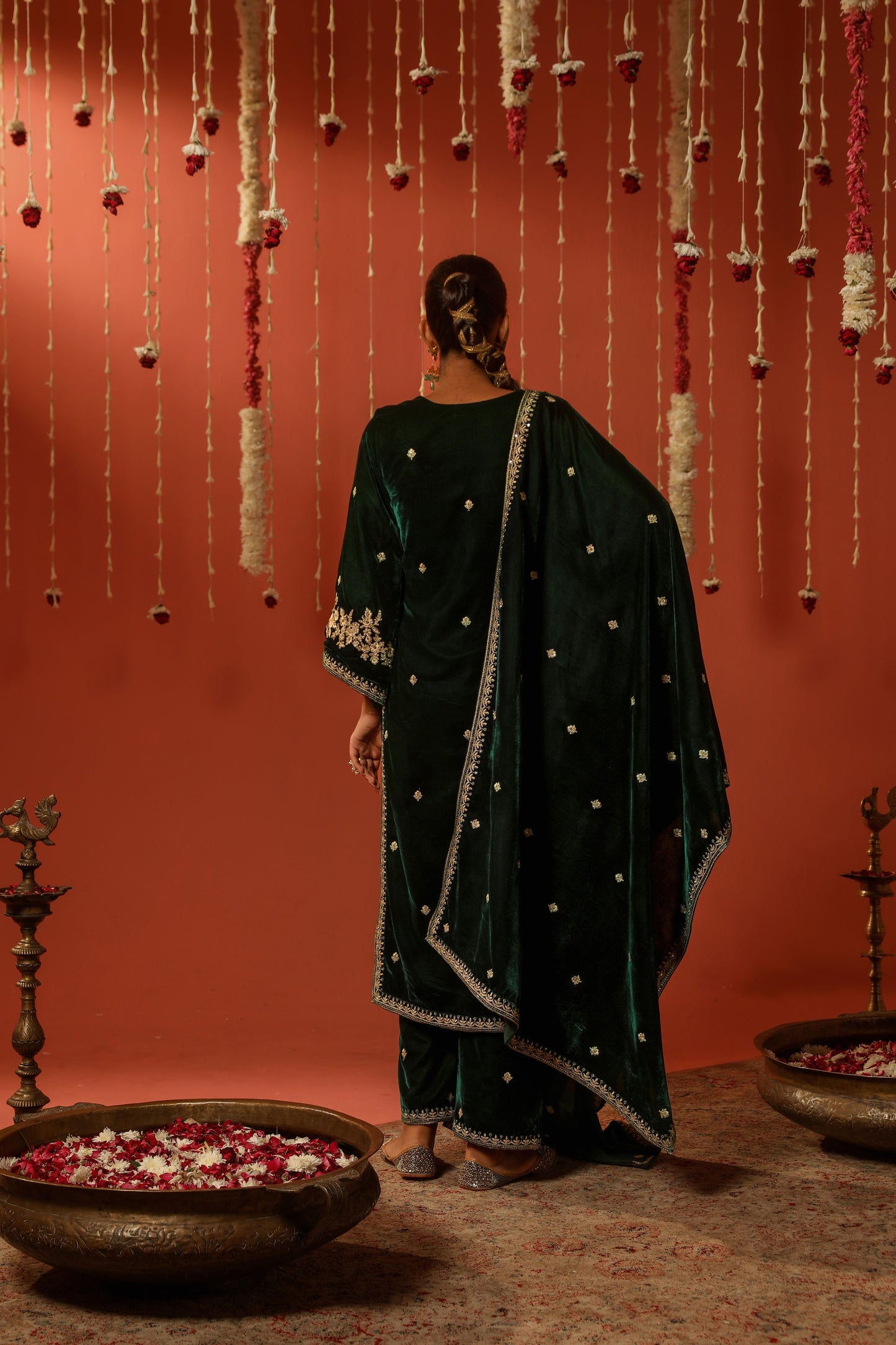 Nikita Chawla in GOONJ - Velvet Green Straight Suit Set.