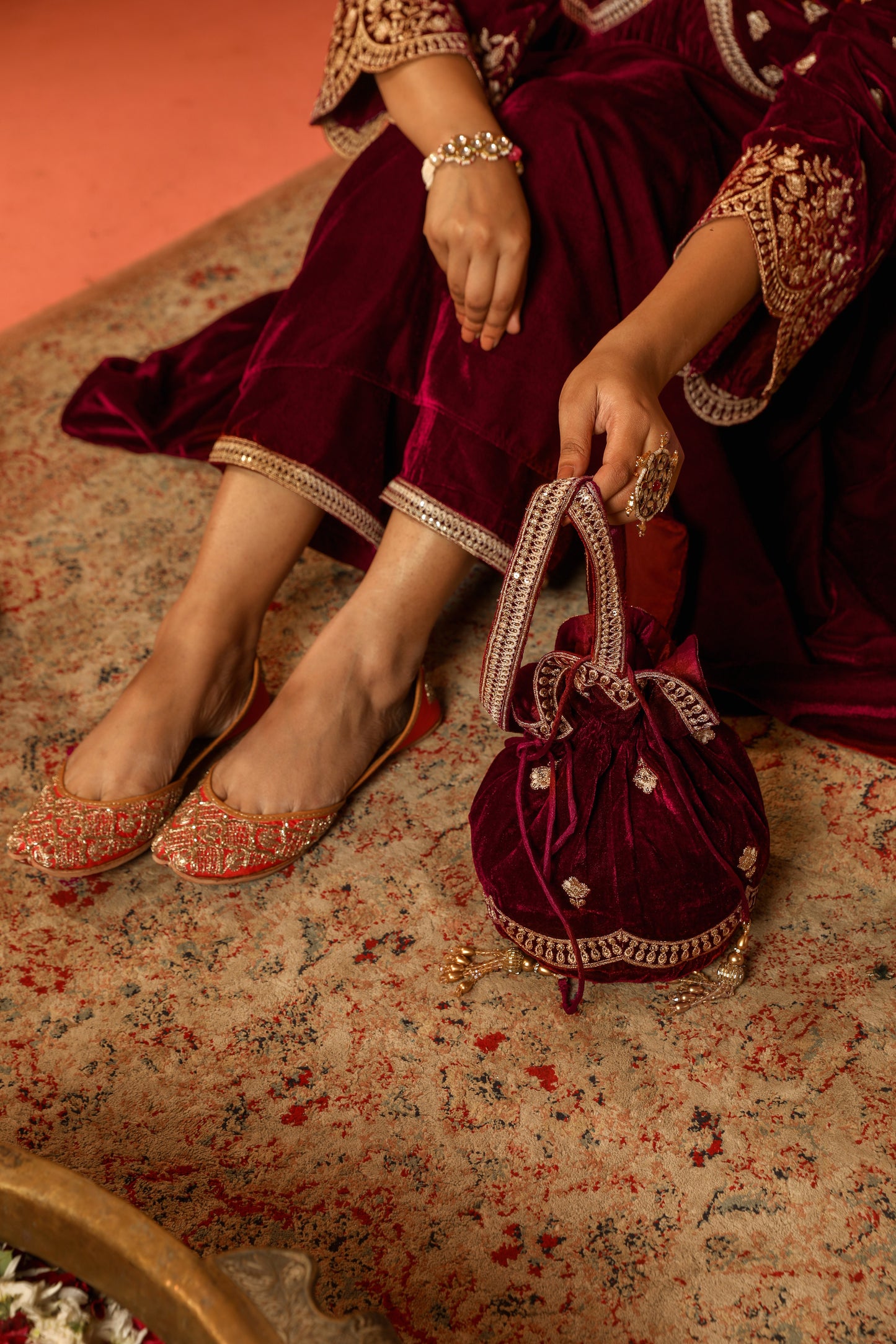 Leena Bhushan in ANTARA - Velvet Maroon Anarkali Set