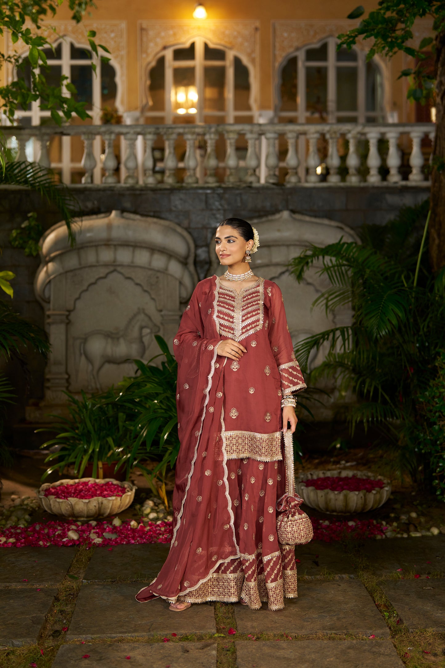 SIYAH - Rust Organza Sharara Set