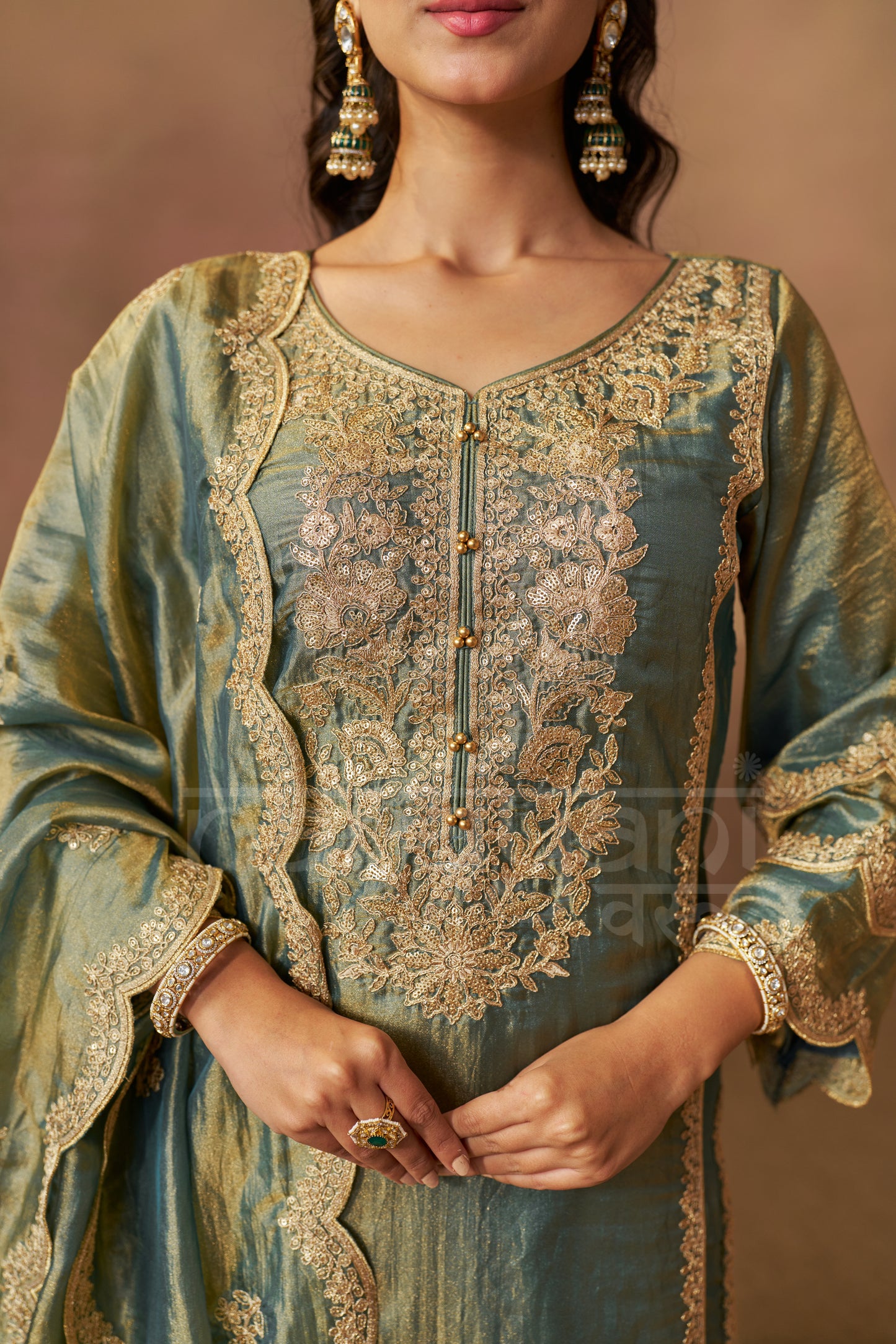 HAYA - Sage Blue Tissue-Organza Suit Set