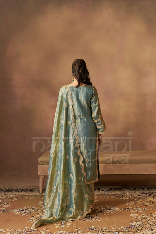 HAYA - Sage Blue Tissue-Organza Suit Set