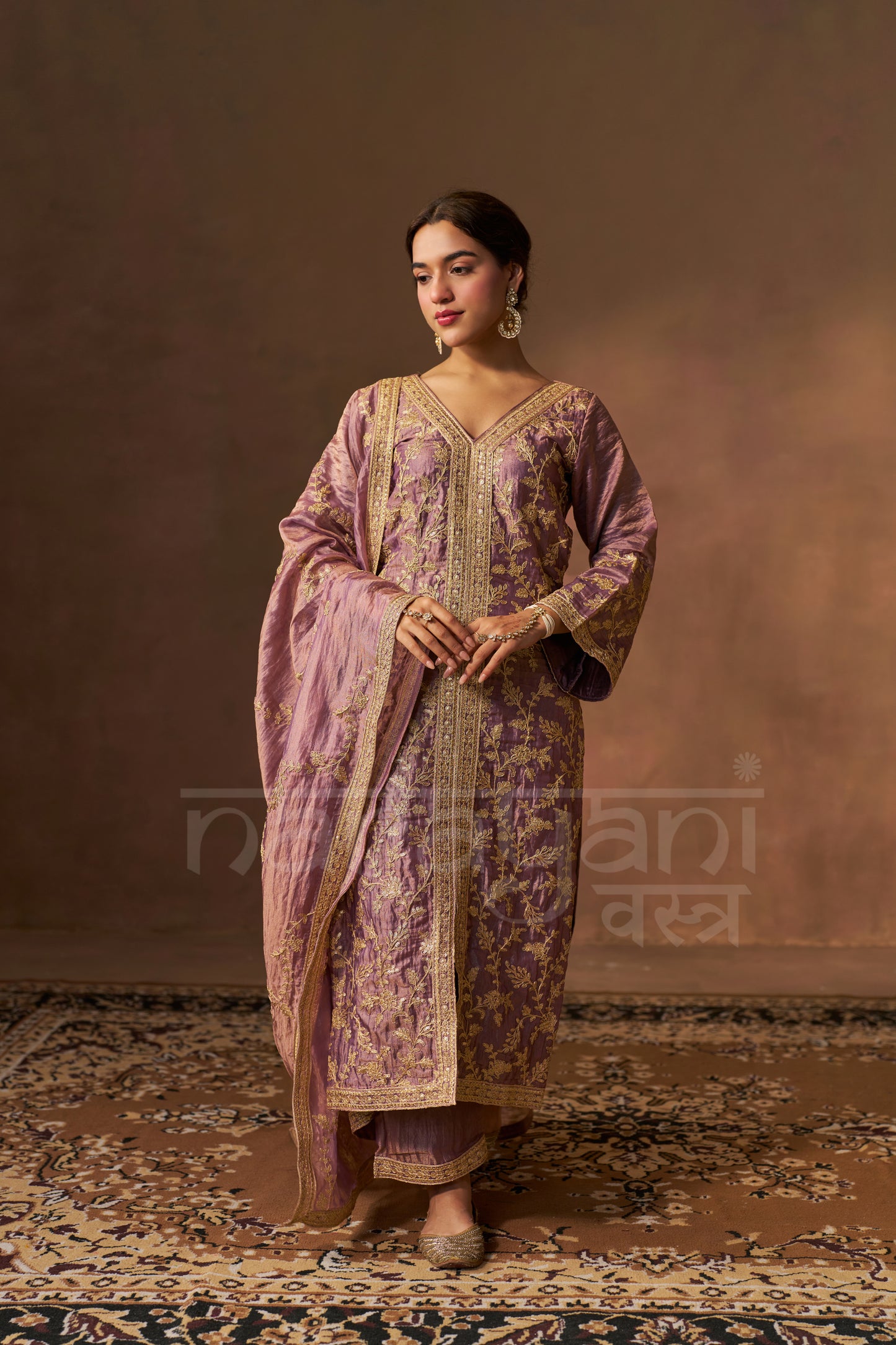 RAINA - Antique Mauve Tissue-Organza Suit Set