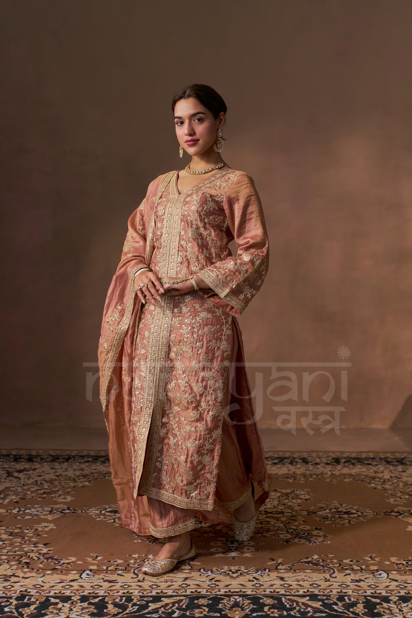 NOORIN - Rustic Orange Tissue-Organza Suit Set