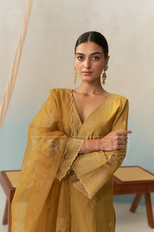SERA - Mustard Gold Chanderi Suit Set