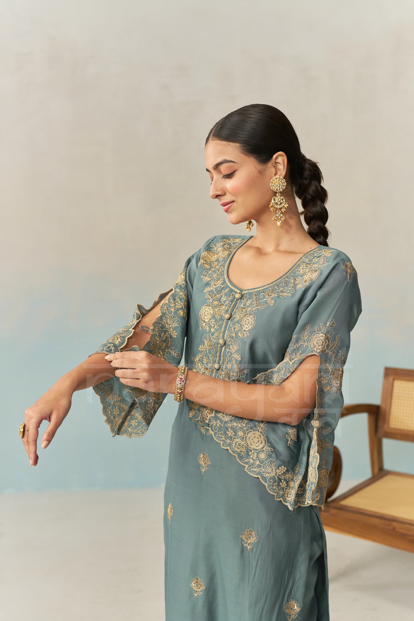 LAYA - Teal Blue Chanderi Suit Set