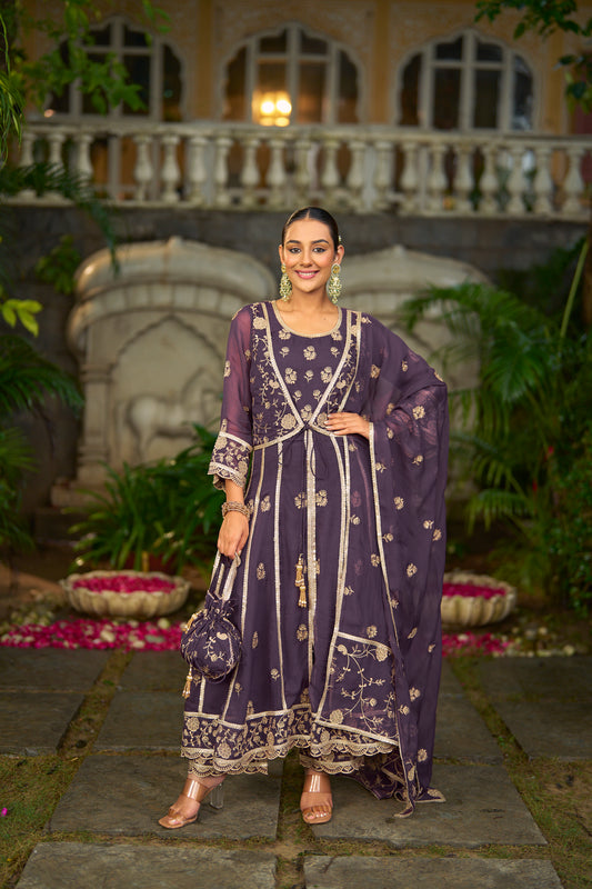 RIDDHI - Purple Organza Anarkali Set