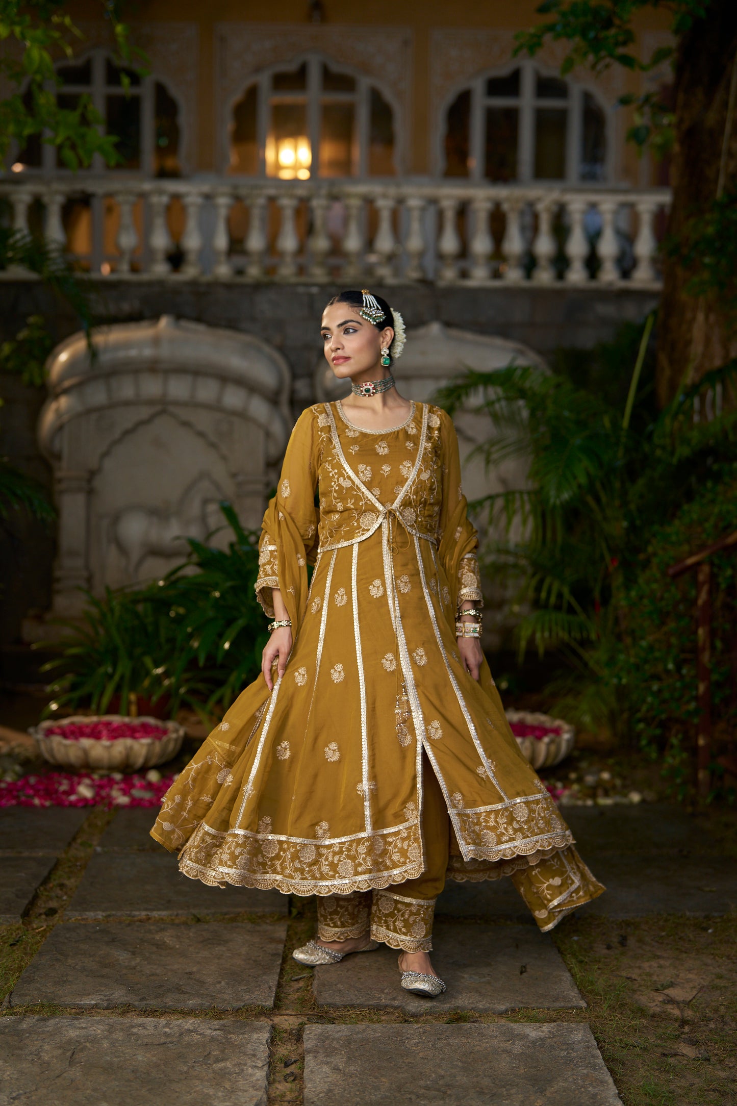TIYA - Yellow Organza Anarkali Set