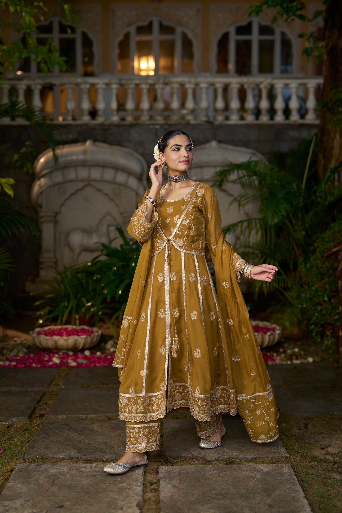 TIYA - Yellow Organza Anarkali Set