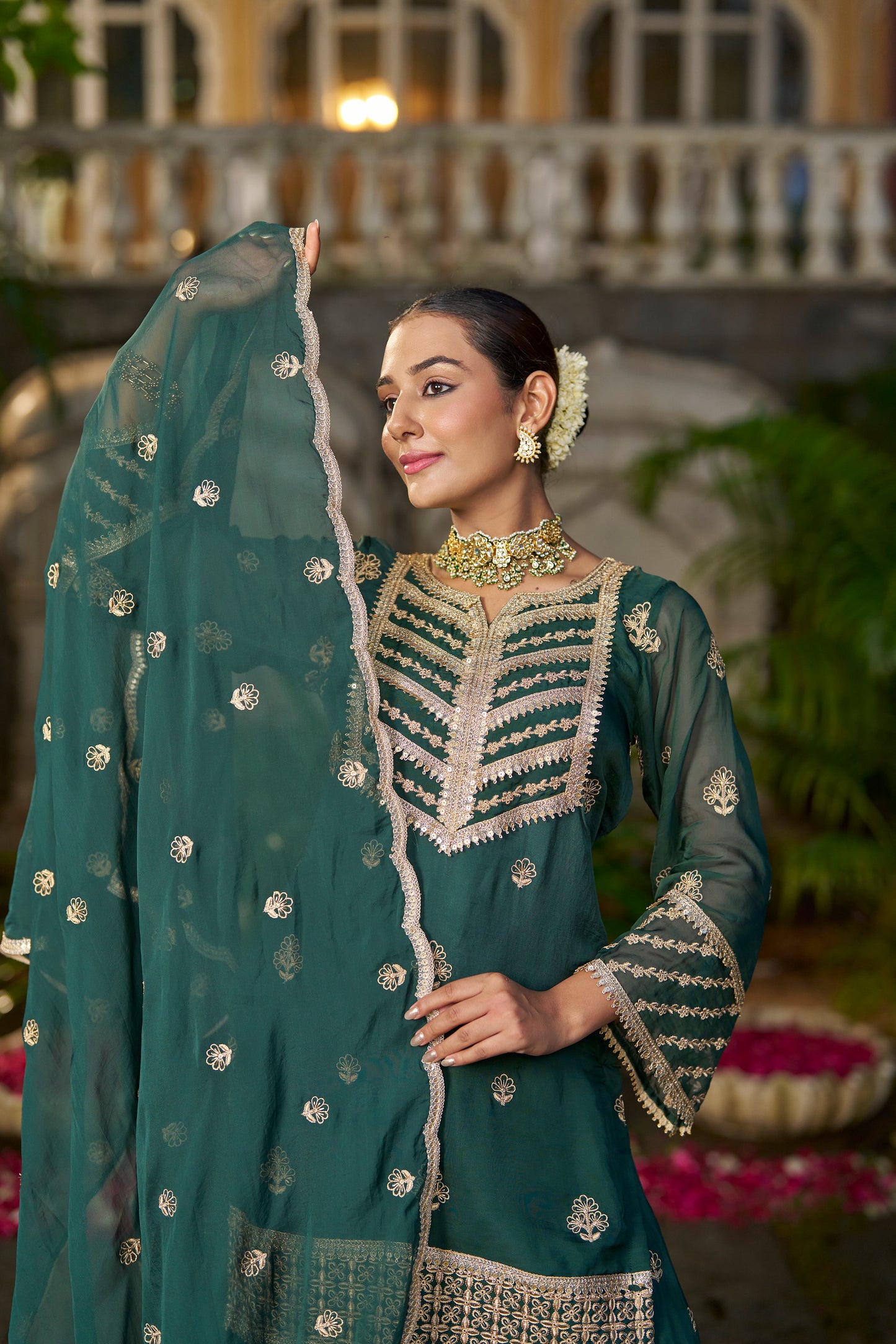 VANI - Green Organza Sharara Set