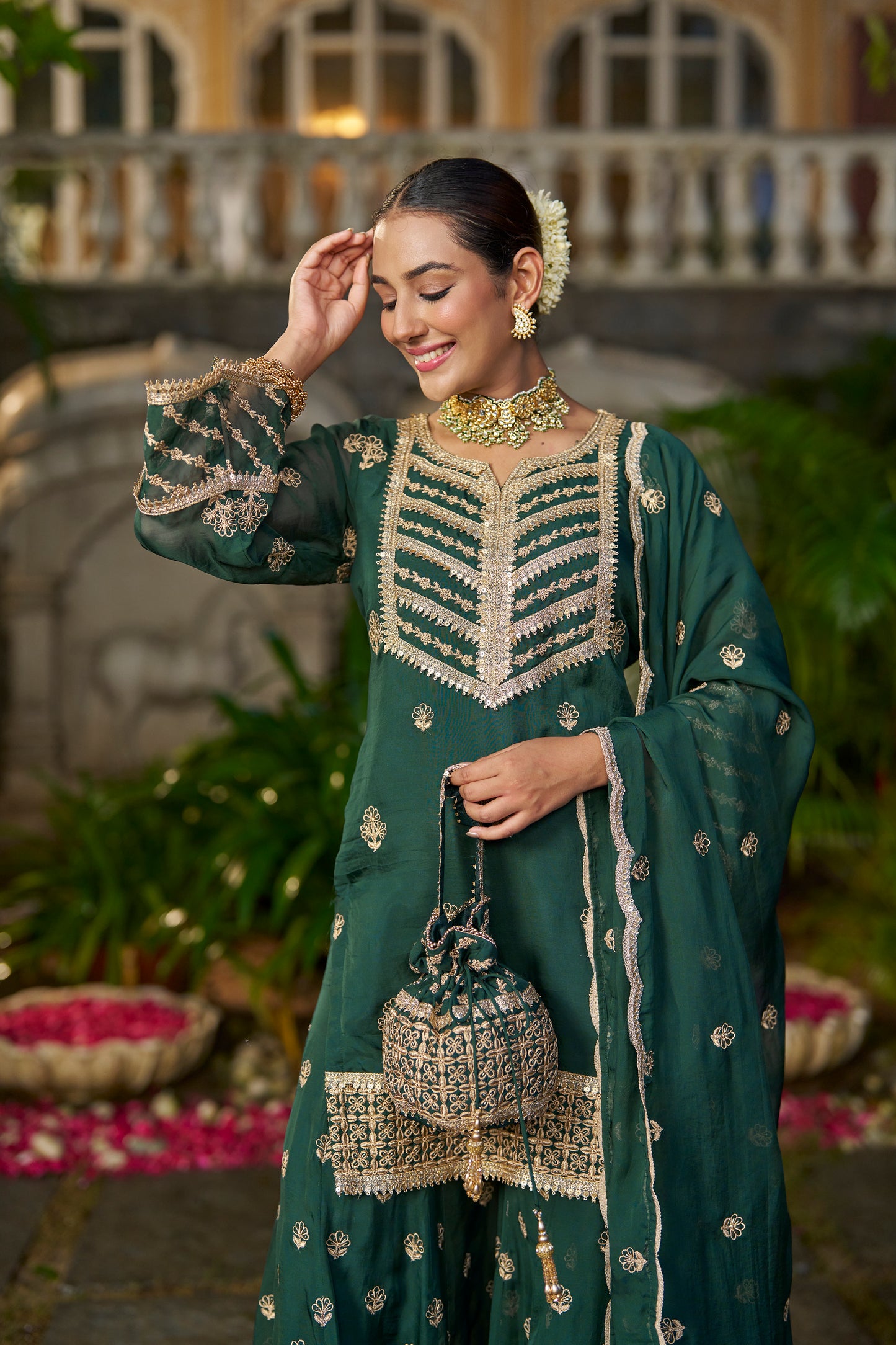 VANI - Green Organza Sharara Set