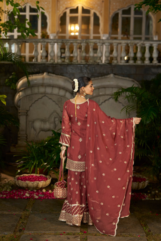 SIYAH - Rust Organza Sharara Set