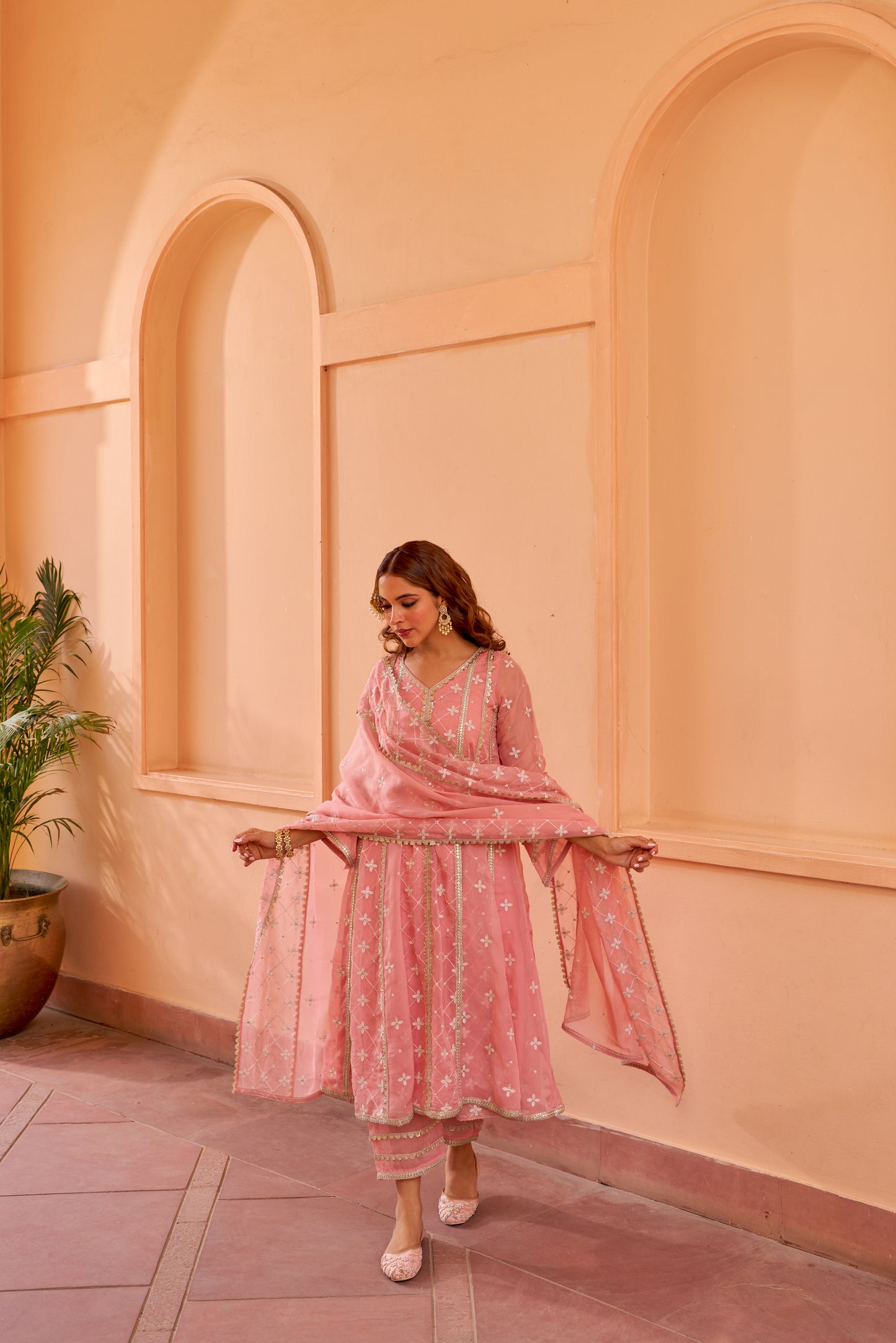 Kriti Vij in Sitara - Pink Organza Anarkali Set.