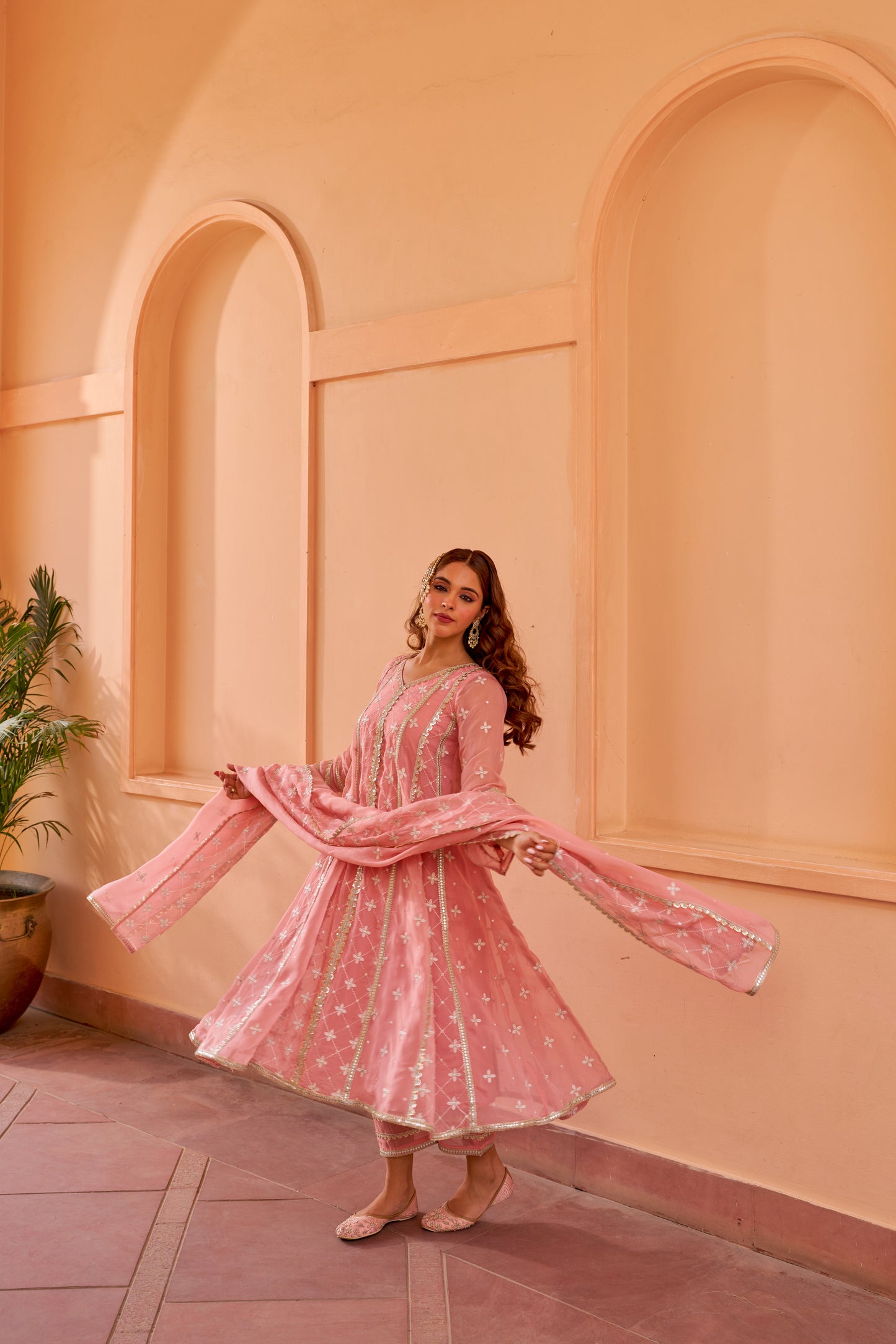 Kriti Vij in Sitara - Pink Organza Anarkali Set.