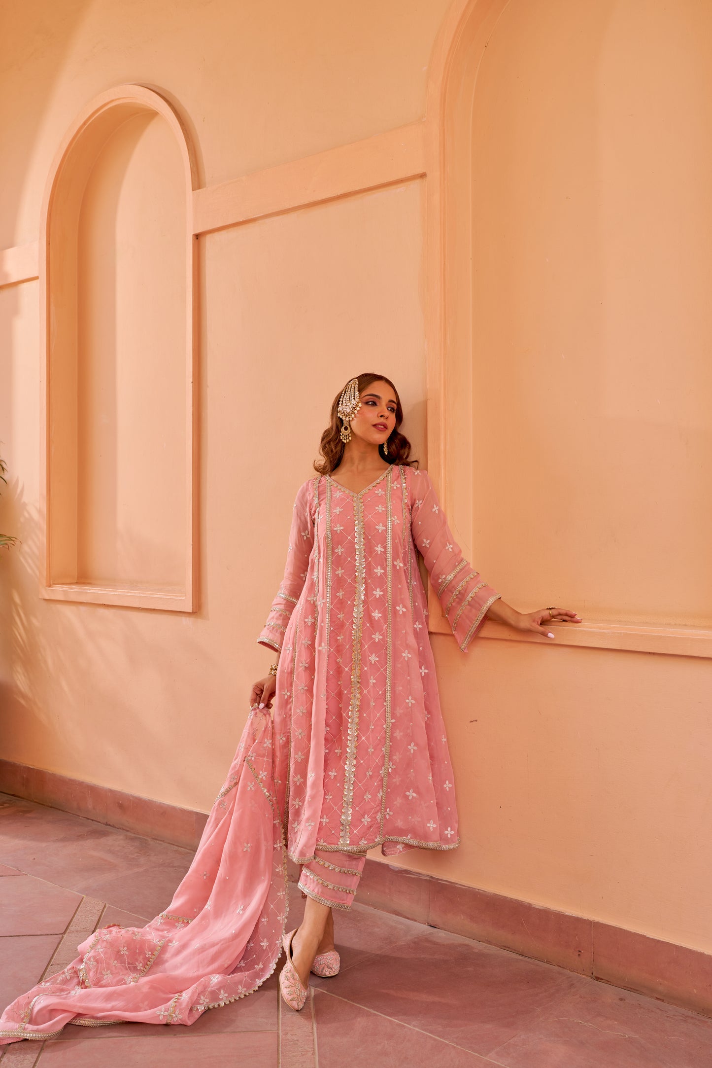 Kriti Vij in Sitara - Pink Organza Anarkali Set.