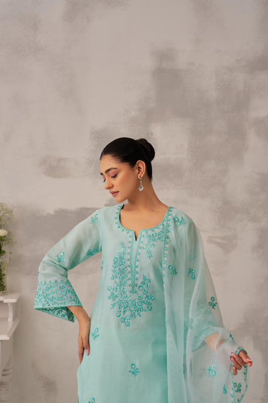 AYRA - Sea Green Chanderi Suit Set