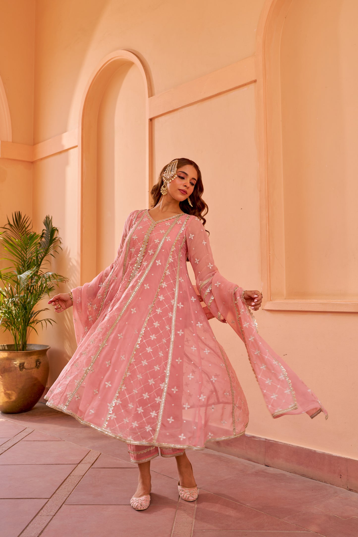 Kriti Vij in Sitara - Pink Organza Anarkali Set.