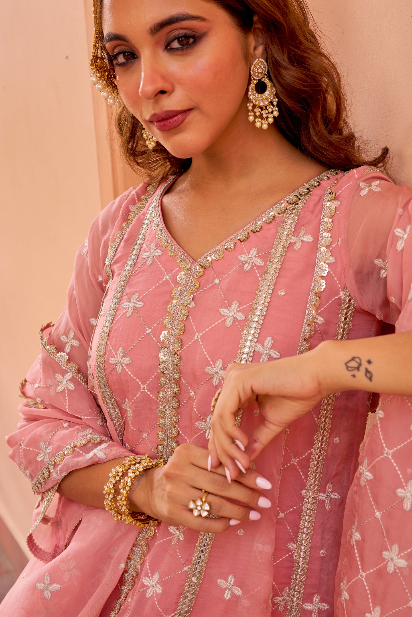 Kriti Vij in Sitara - Pink Organza Anarkali Set.