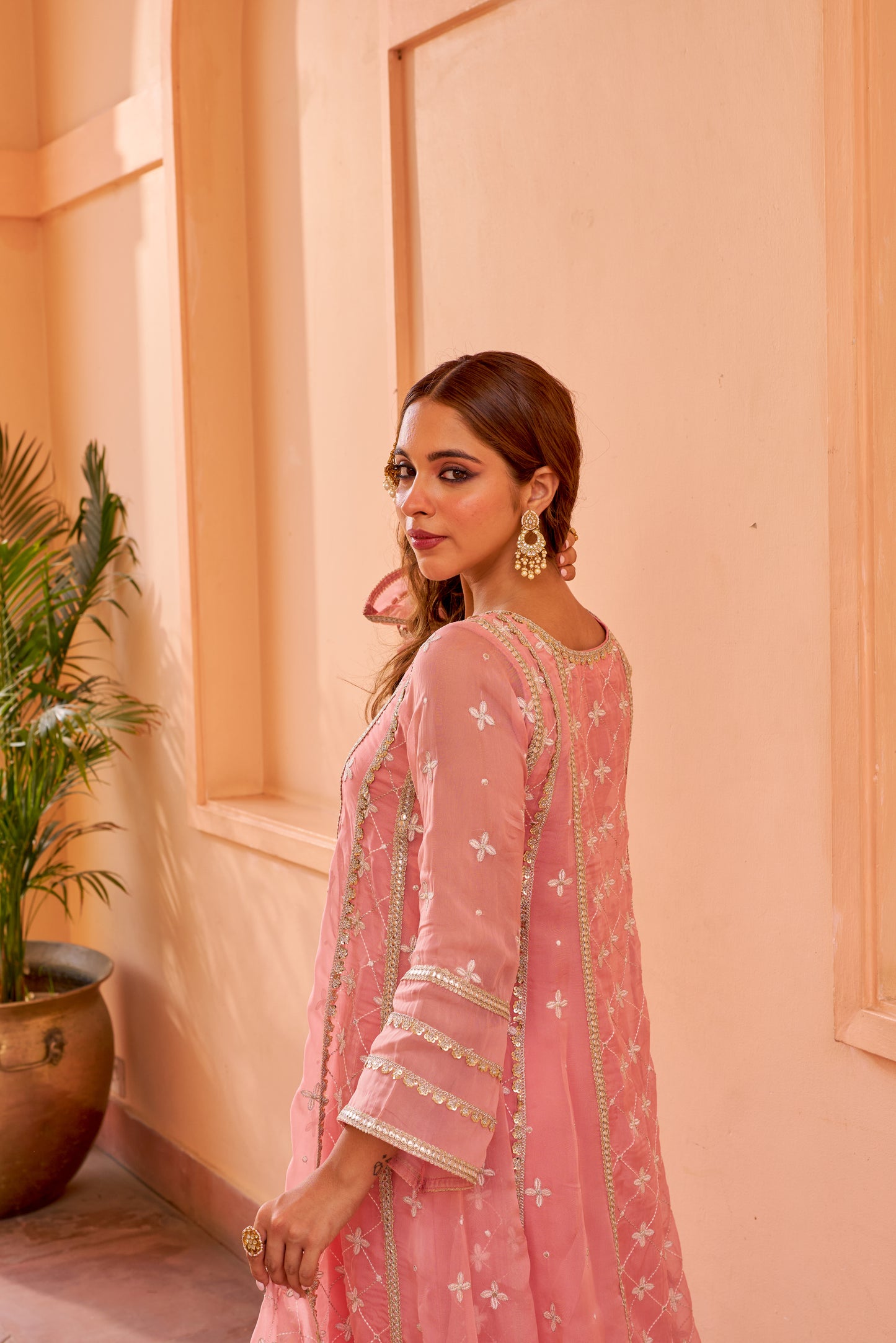 Kriti Vij in Sitara - Pink Organza Anarkali Set.