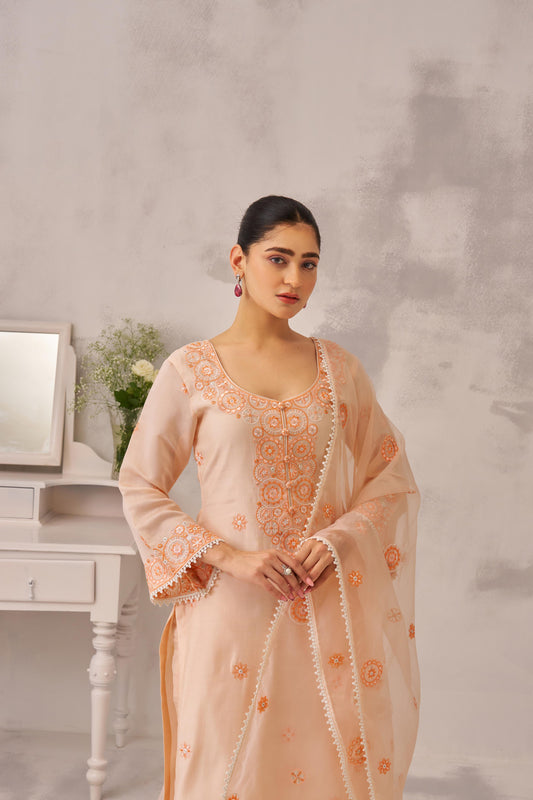 MAYA - Peach Chanderi Suit Set
