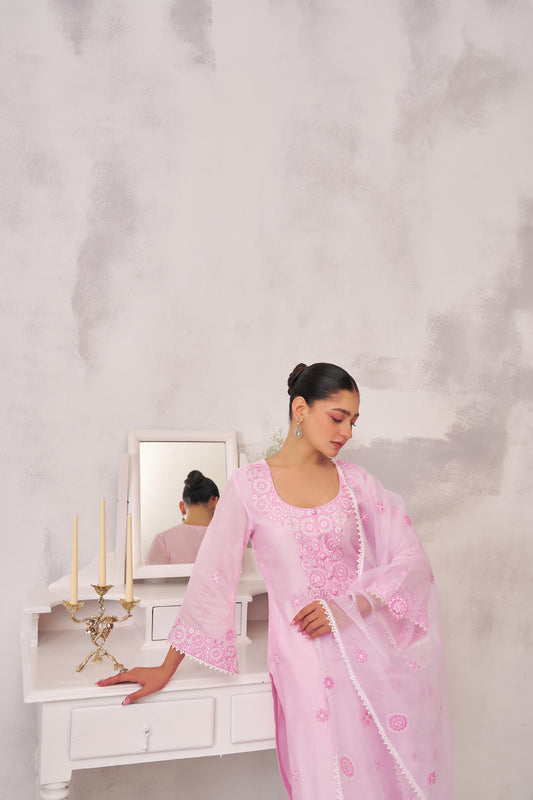 NAVYA - Pink Chanderi Suit Set