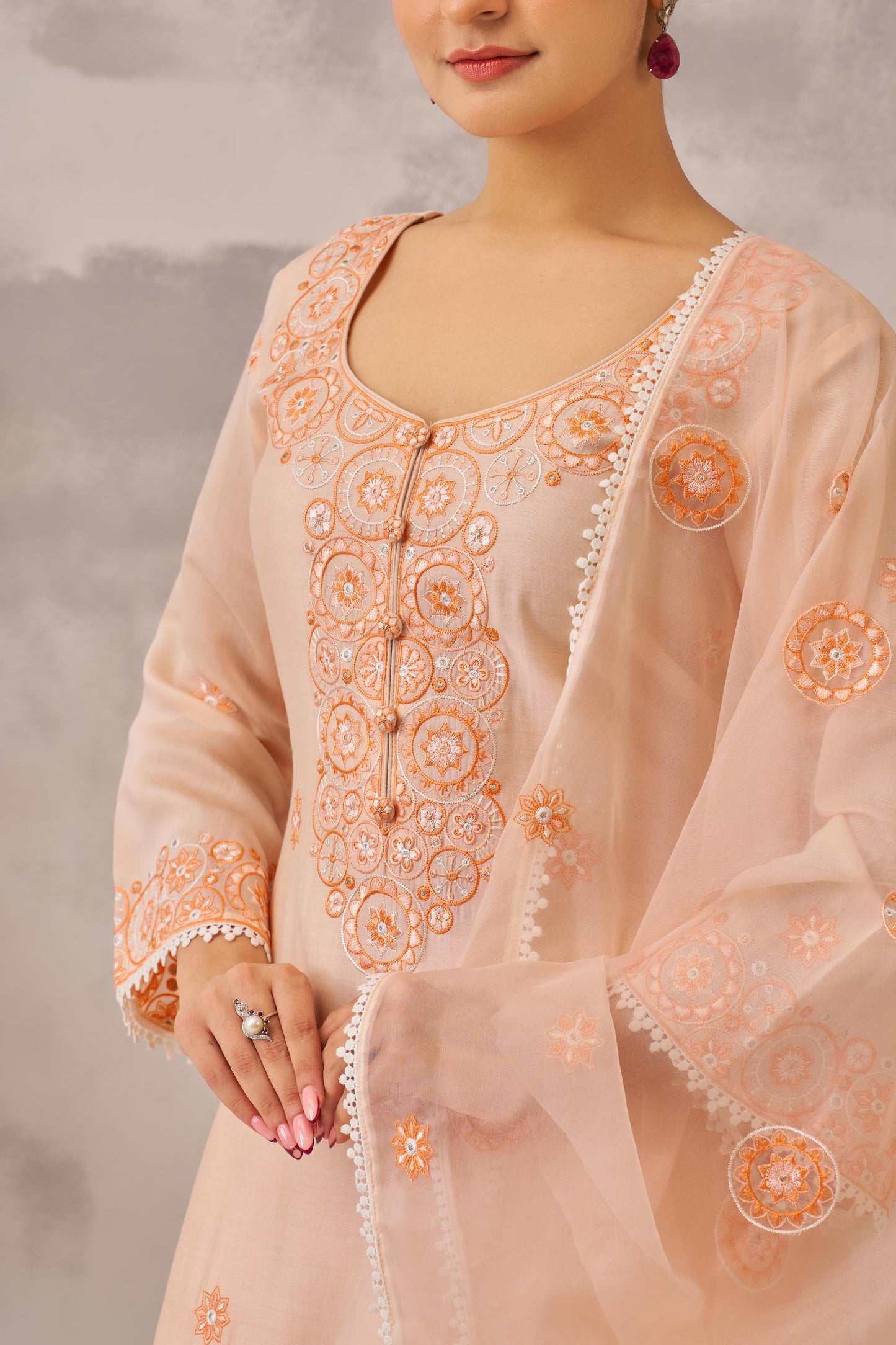 MAYA - Peach Chanderi Suit Set