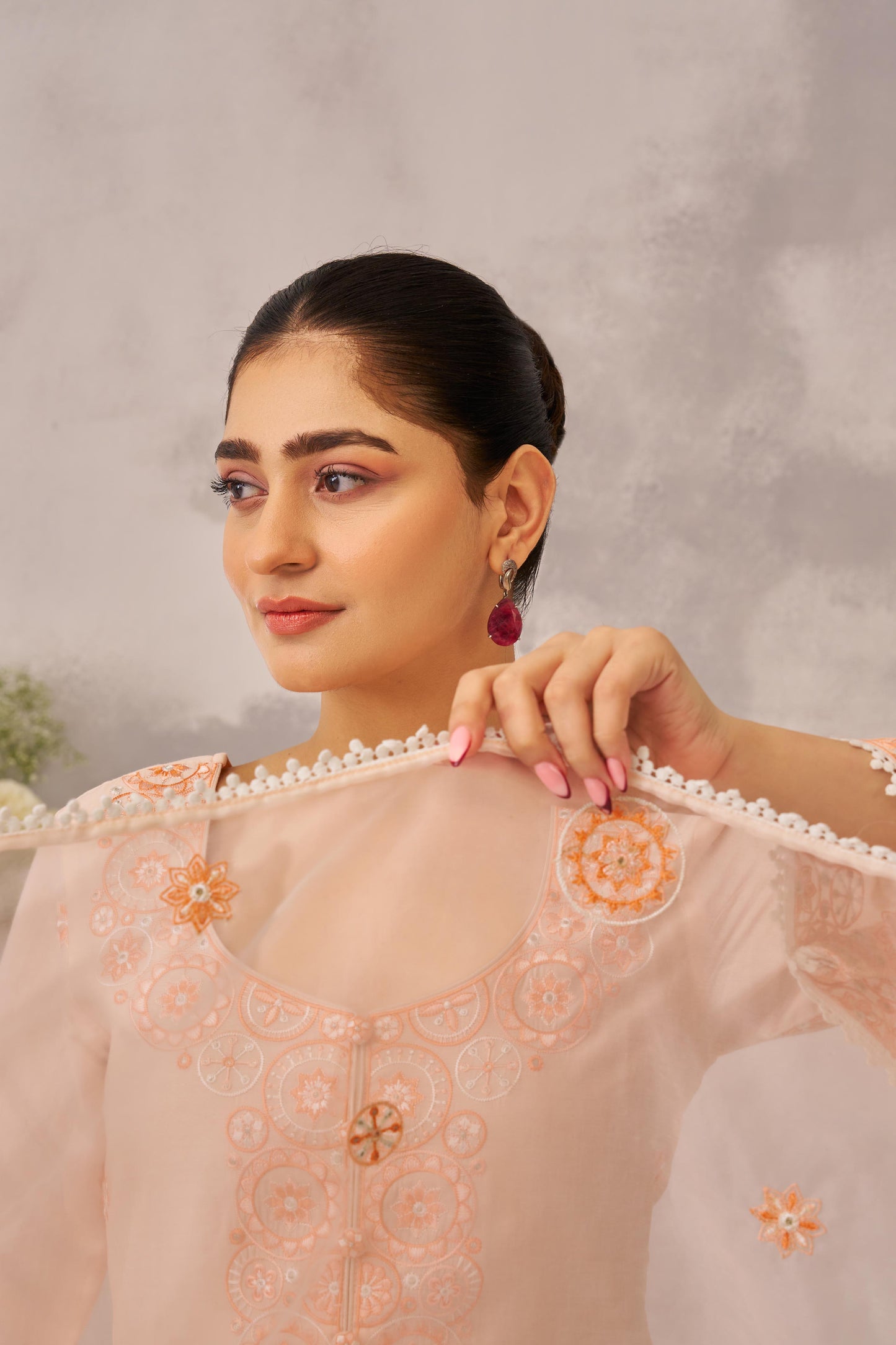 MAYA - Peach Chanderi Suit Set