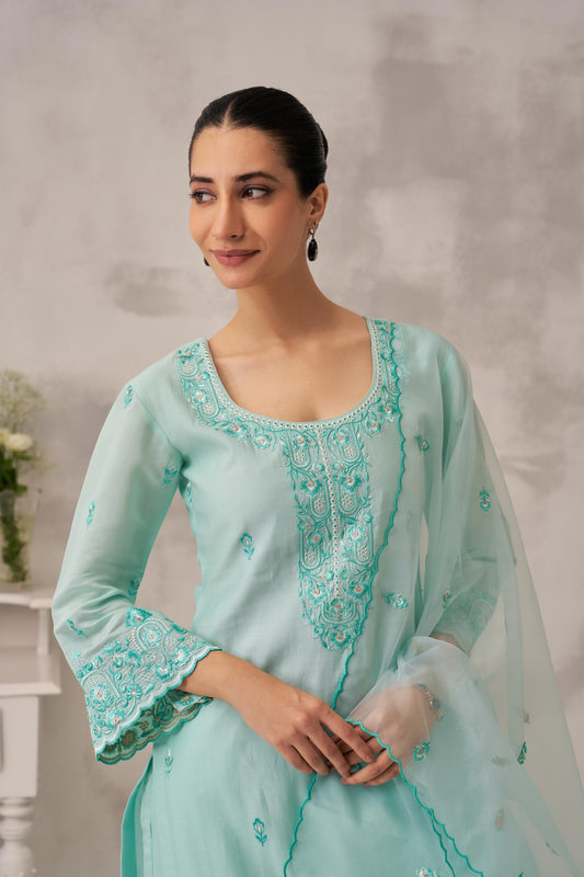 ROSHINI - Sea Green Chanderi Suit Set